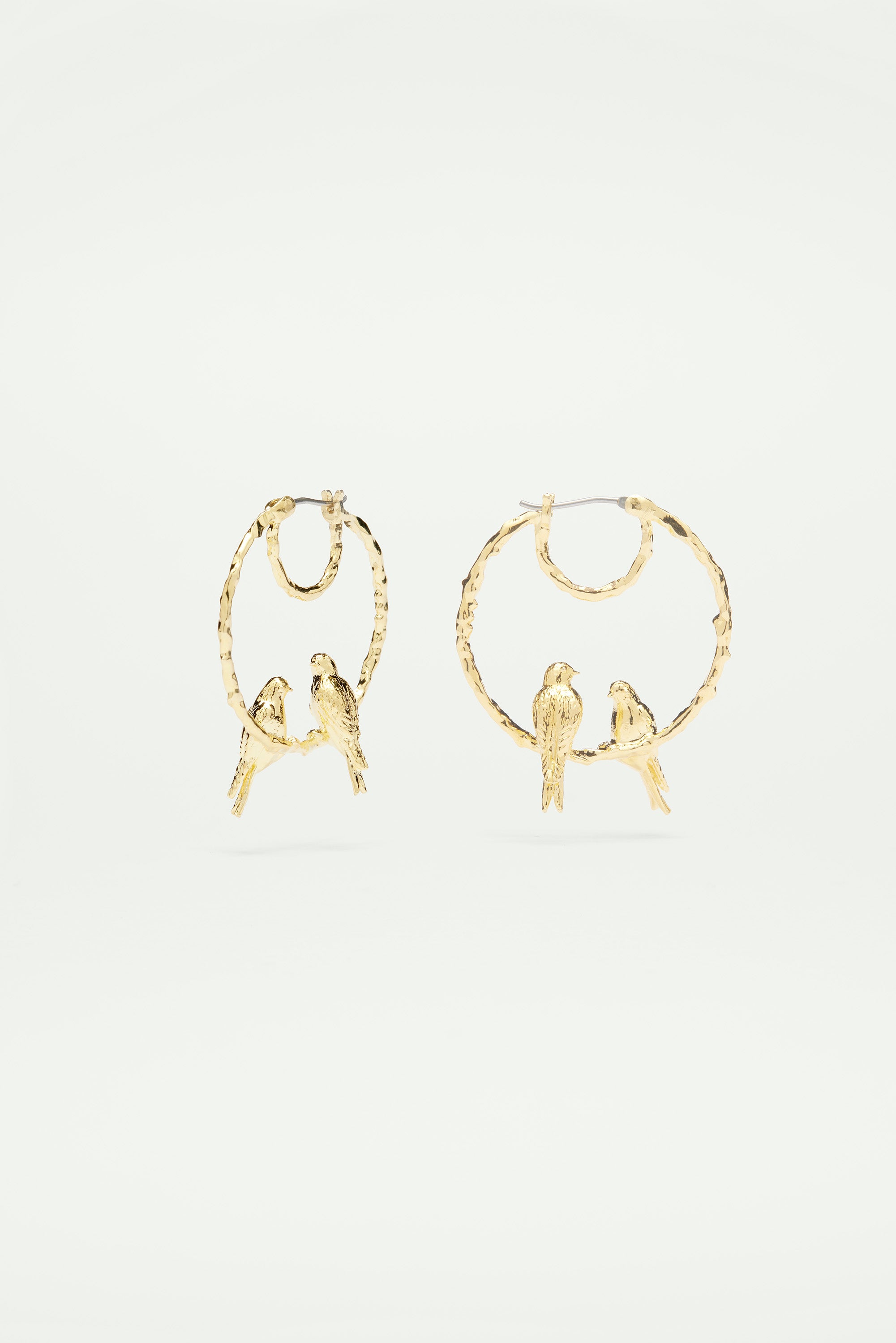 Small hoop earrings swallows duo