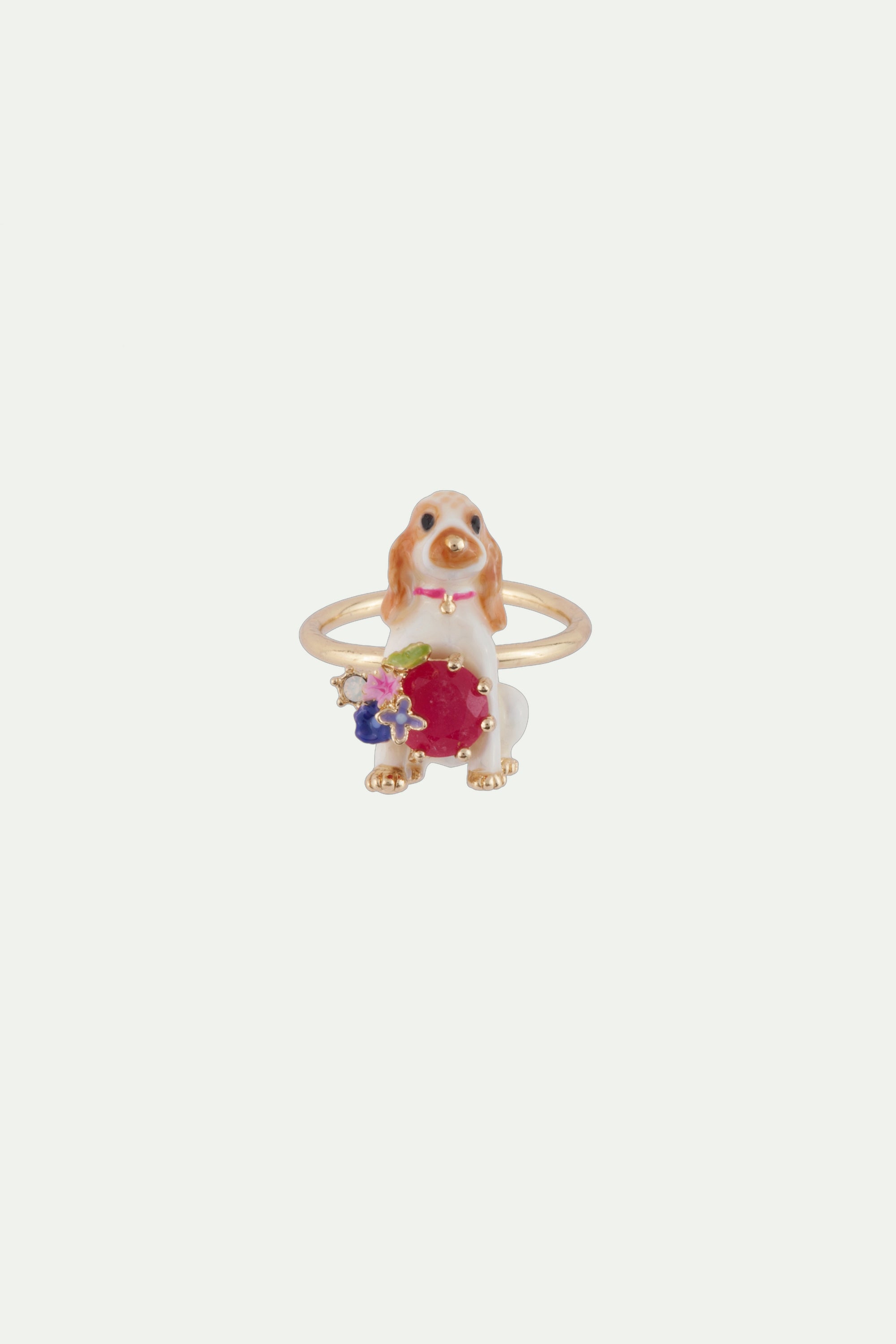 Adjustable Ring LES NEREIDES LOVES ANIMALS Cocker & blue stone DOG