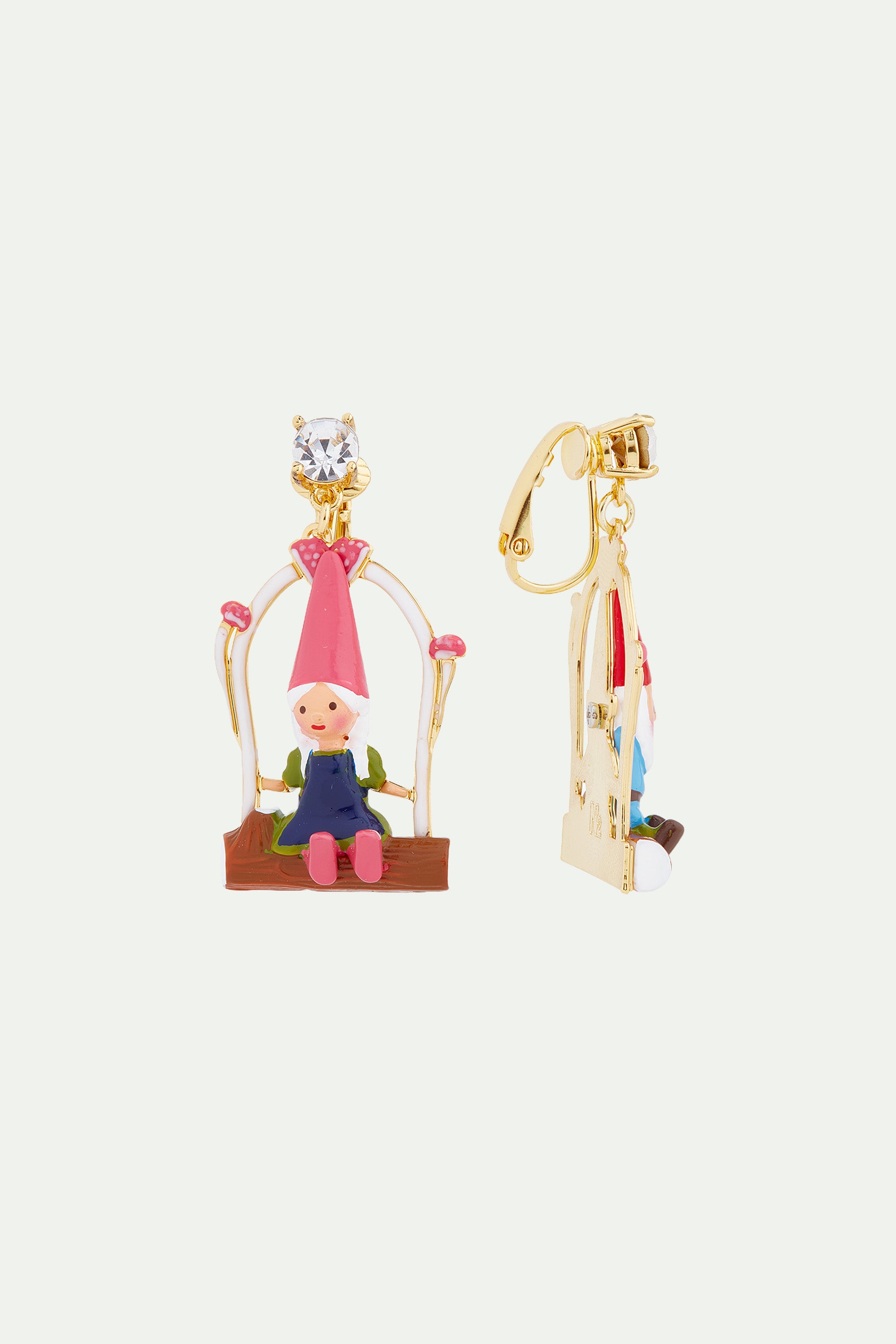 Garden gnome couple asymmetrical clip-on earrings