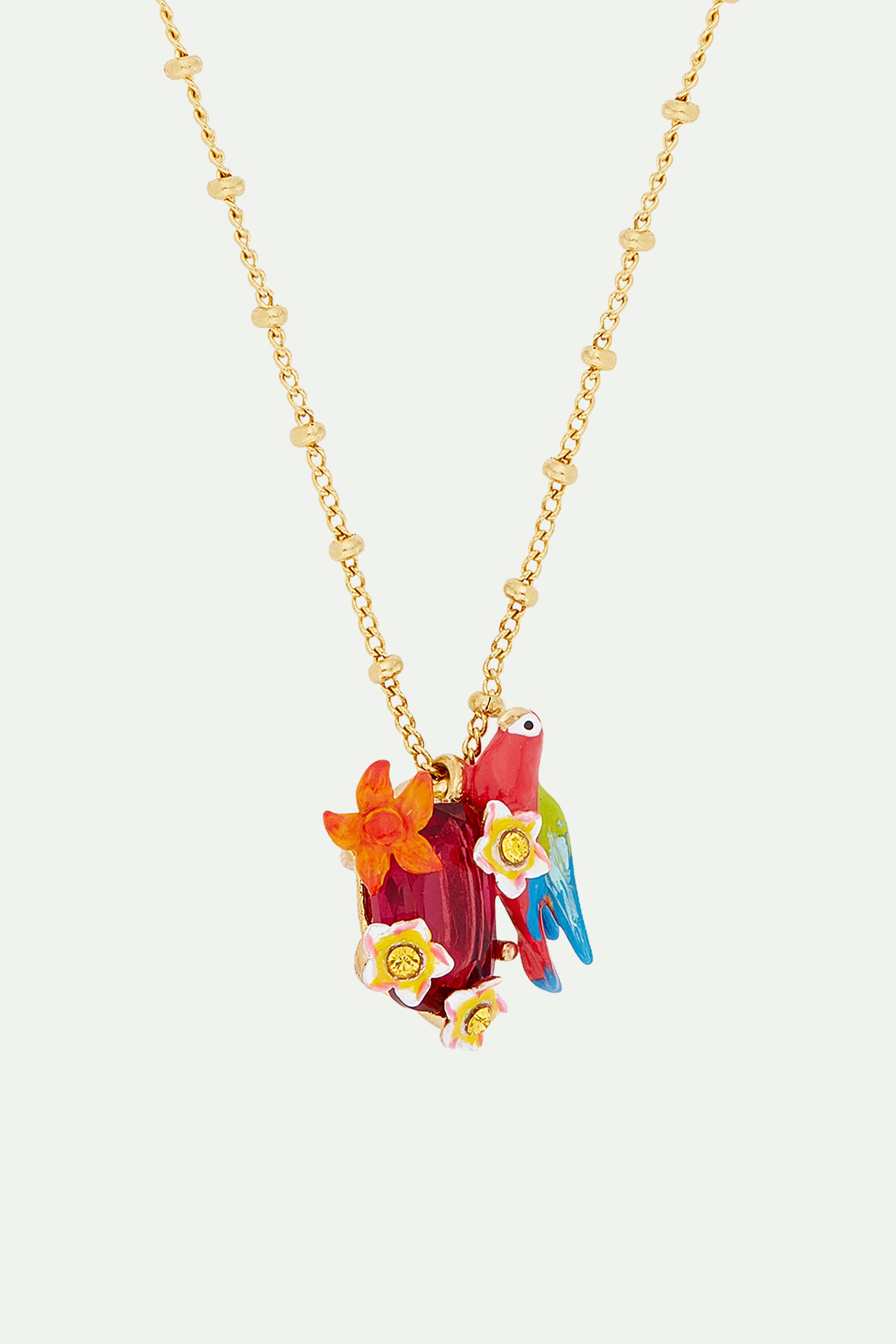 Parrot and wild flower pendant necklace