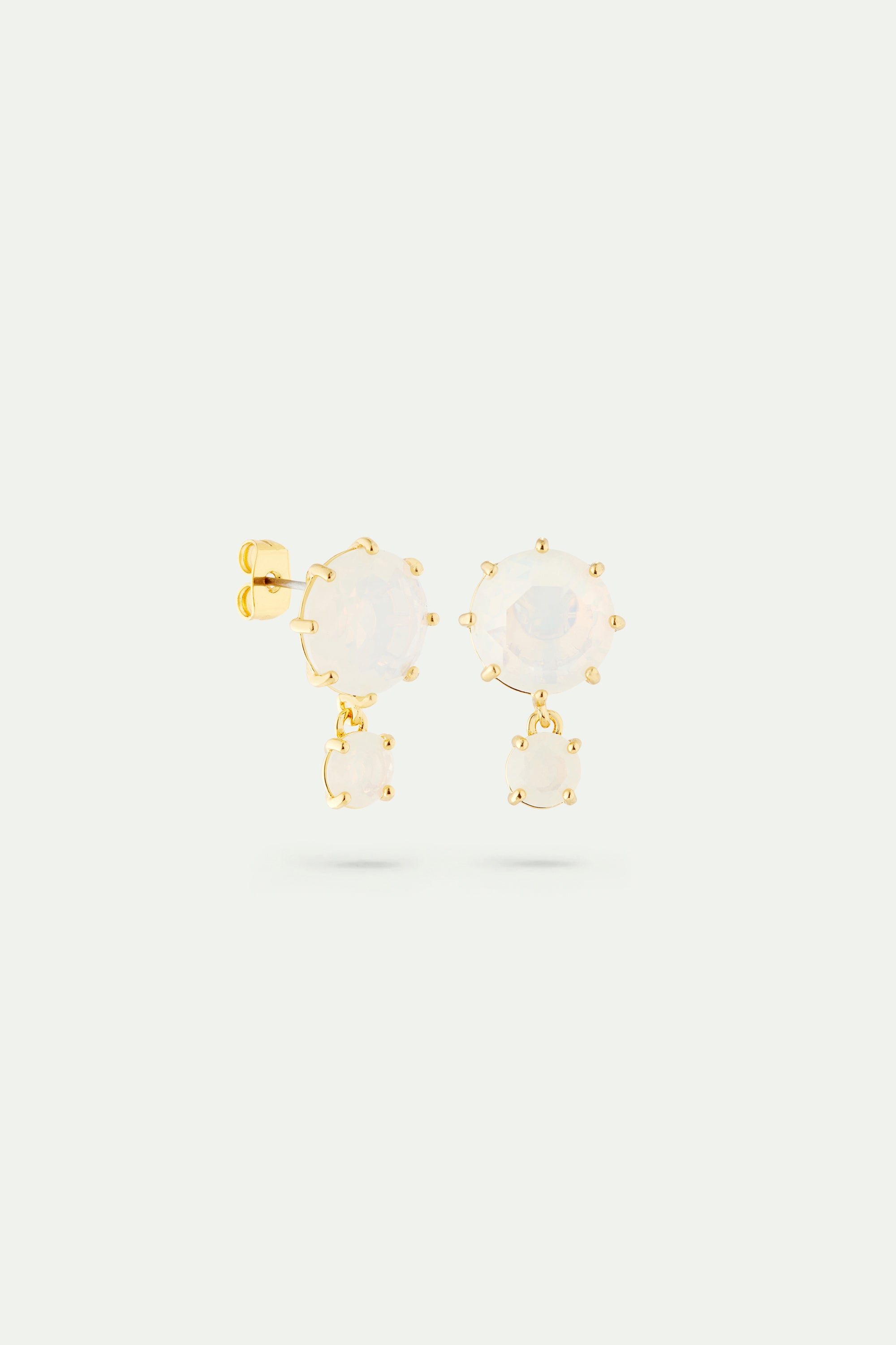 Opalescent white Diamantine two-stone earrings