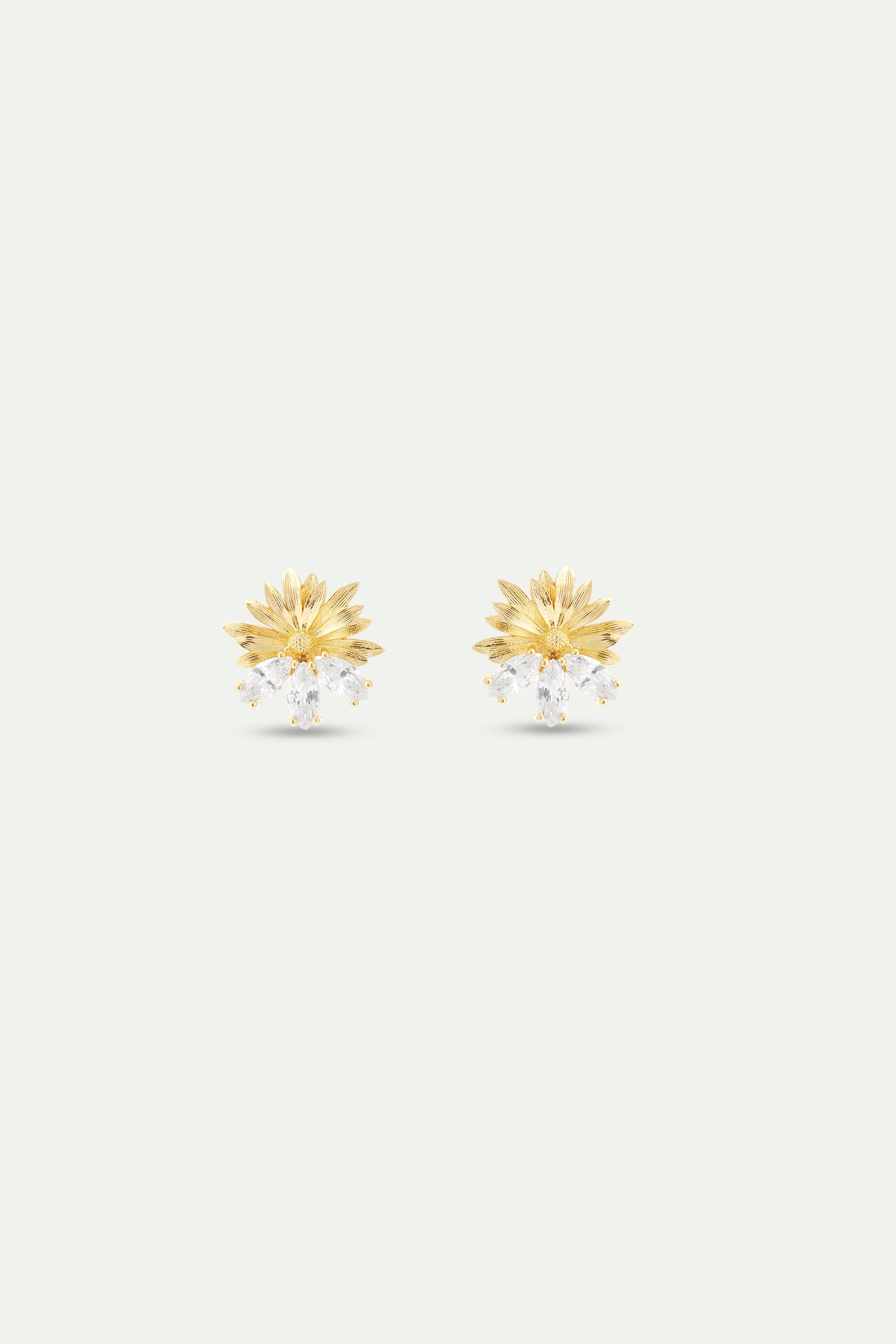 Gold post earrings with daisies and white stones