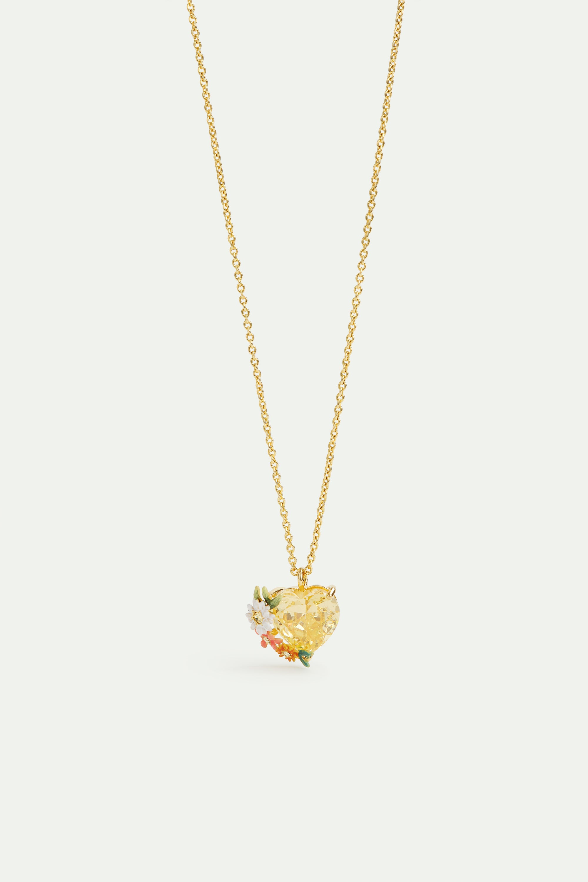 Yellow heart, zinnias an daisies pendant necklace