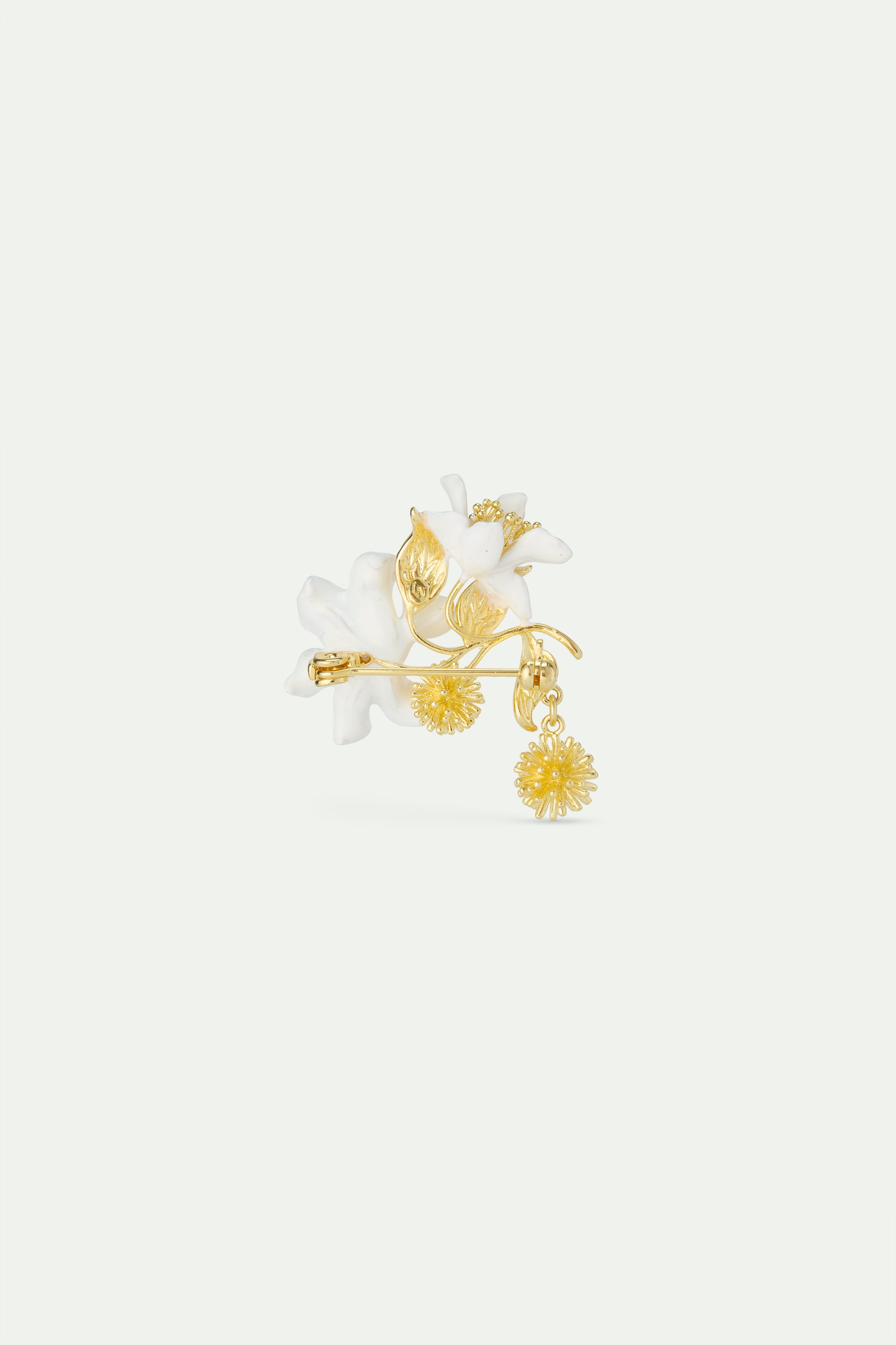 Large clematis, laurel leaf and japanese kerria brooch
