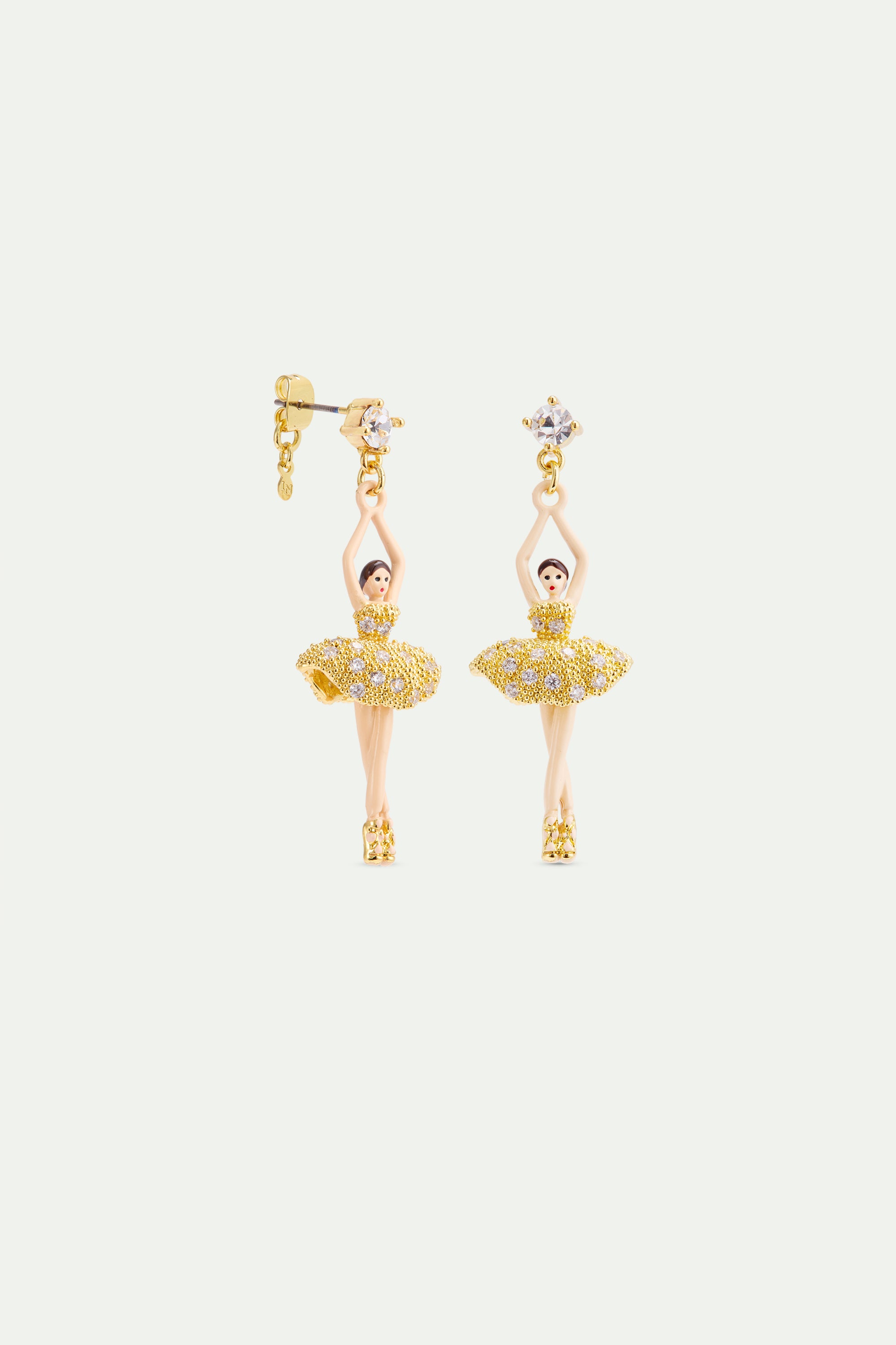 Ballerina earrings with gold beads and crystals