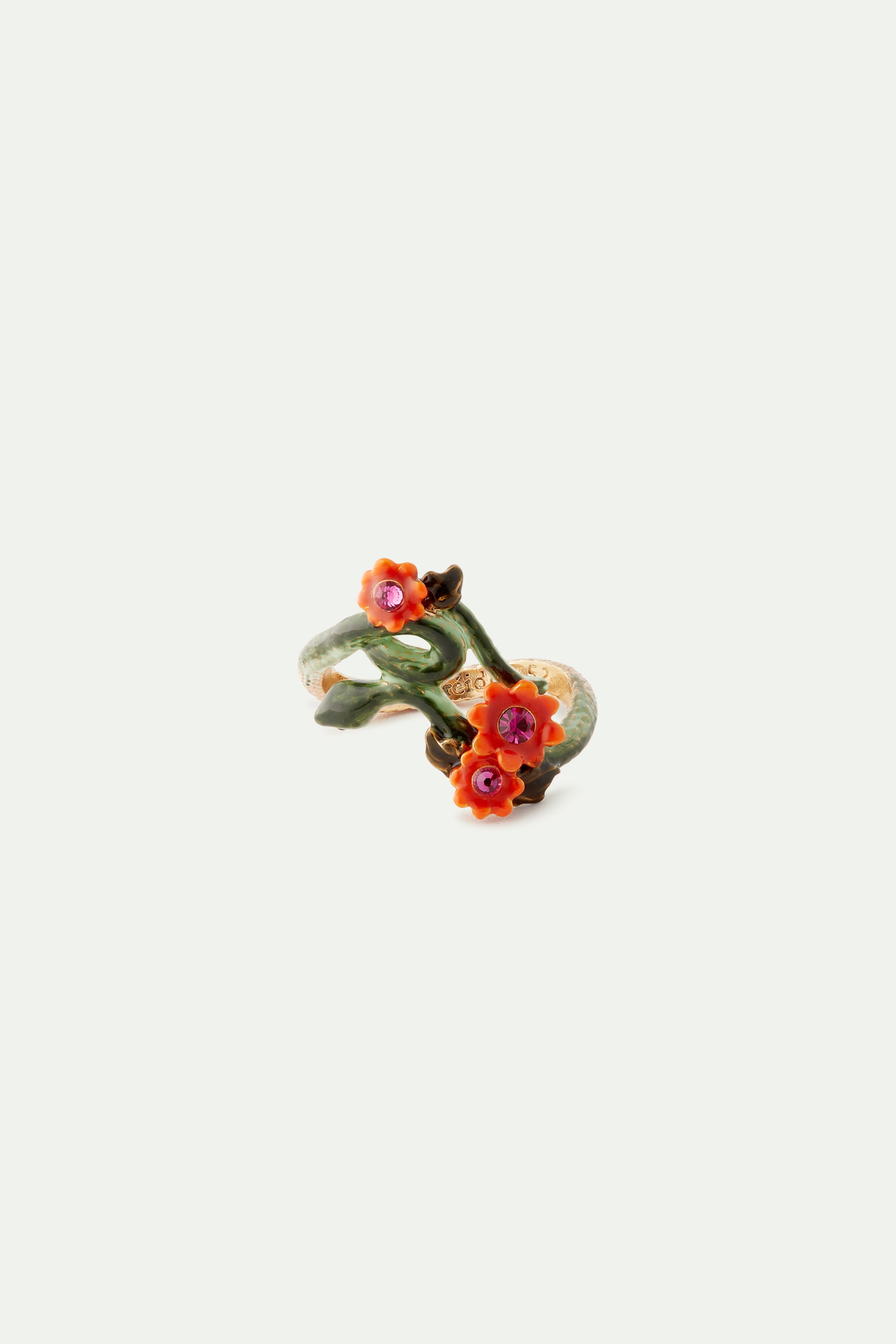 Snake and orange flowers cocktail ring