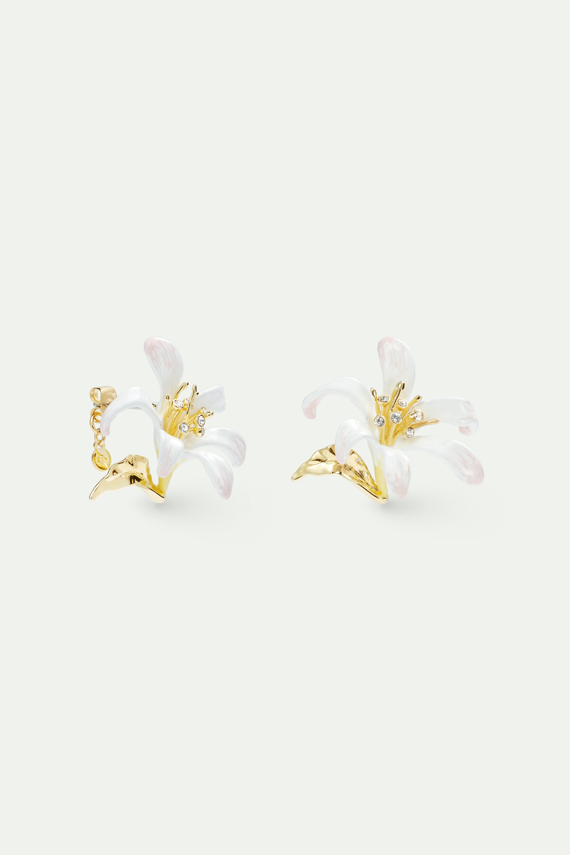 Large white lily earrings and golden leaves