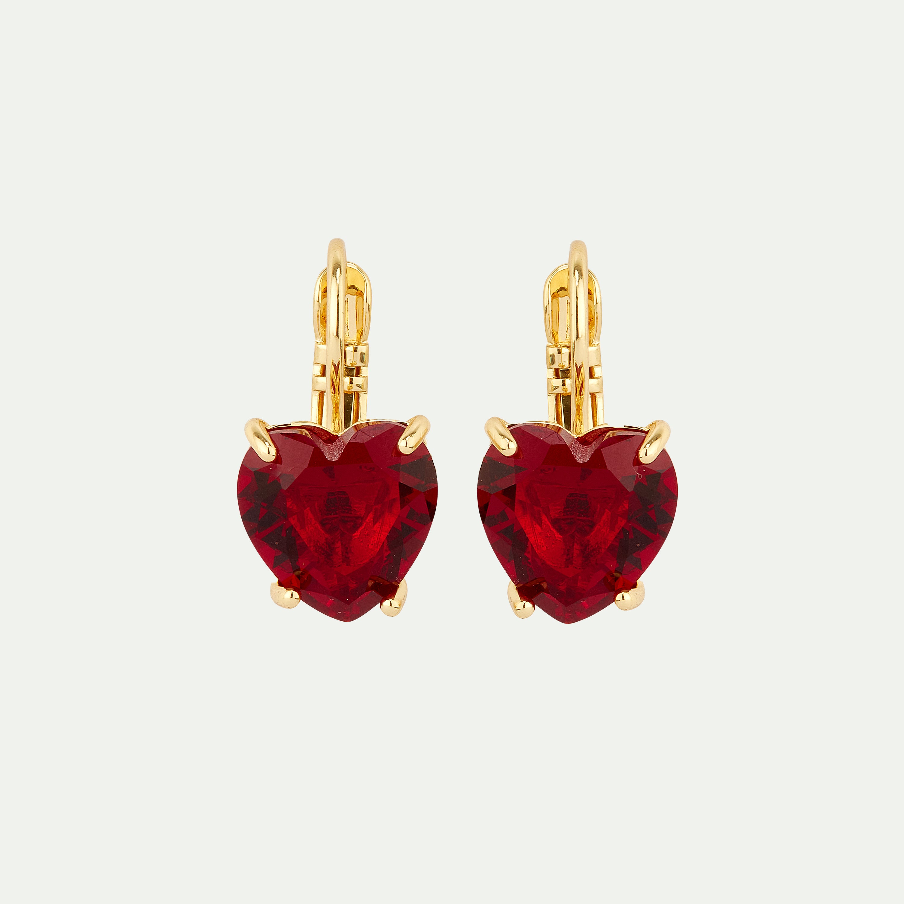 Garnet red diamantine Heart stone sleeper earrings