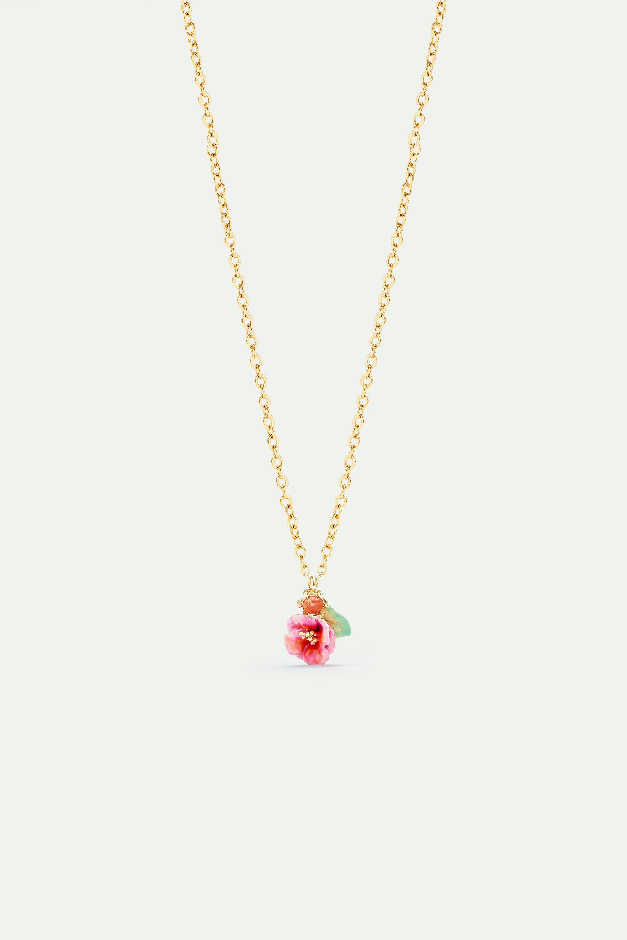 Hollyhock and faceted crystal pendant necklace