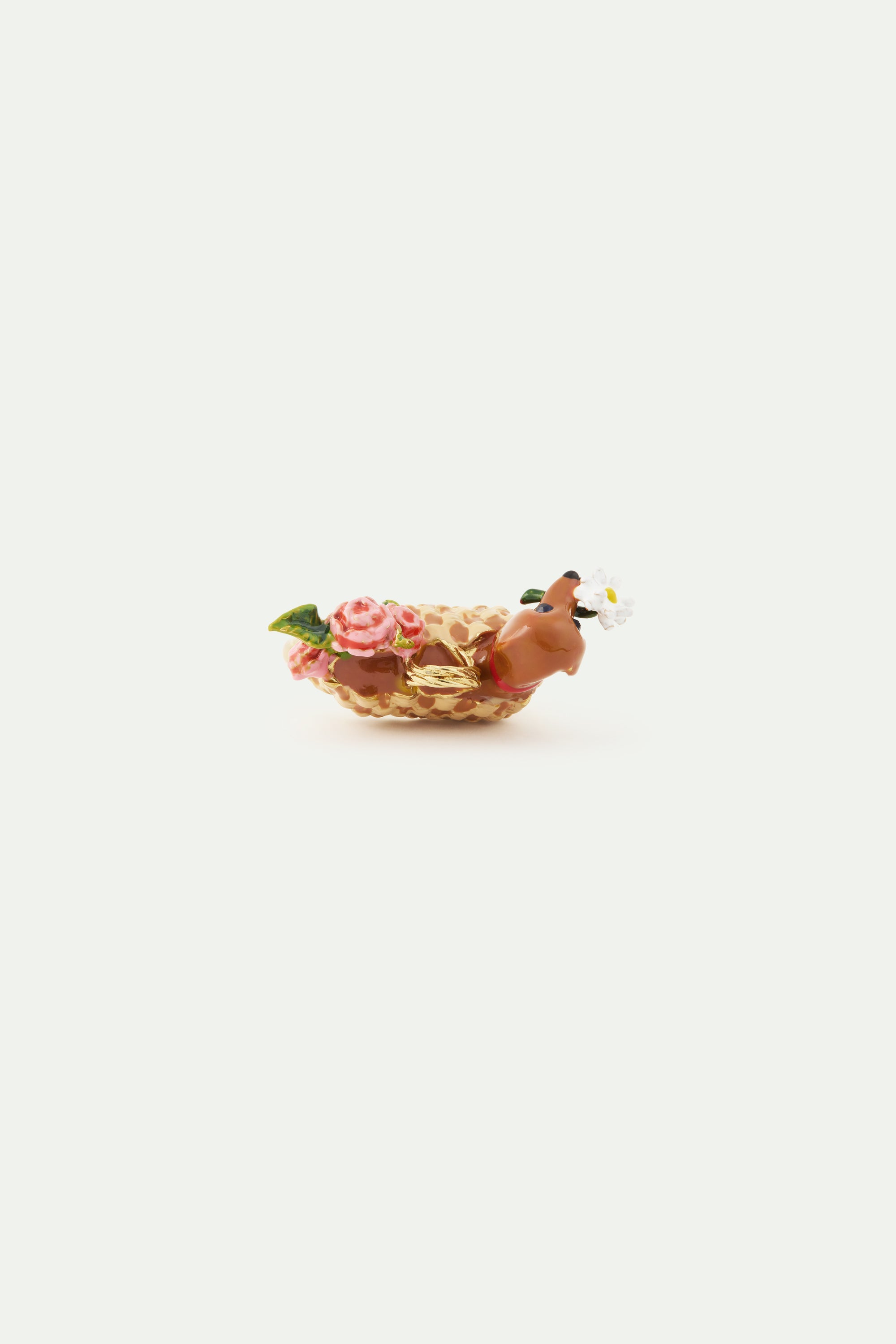 Basket, dachshund and bunch of flowers cocktail ring