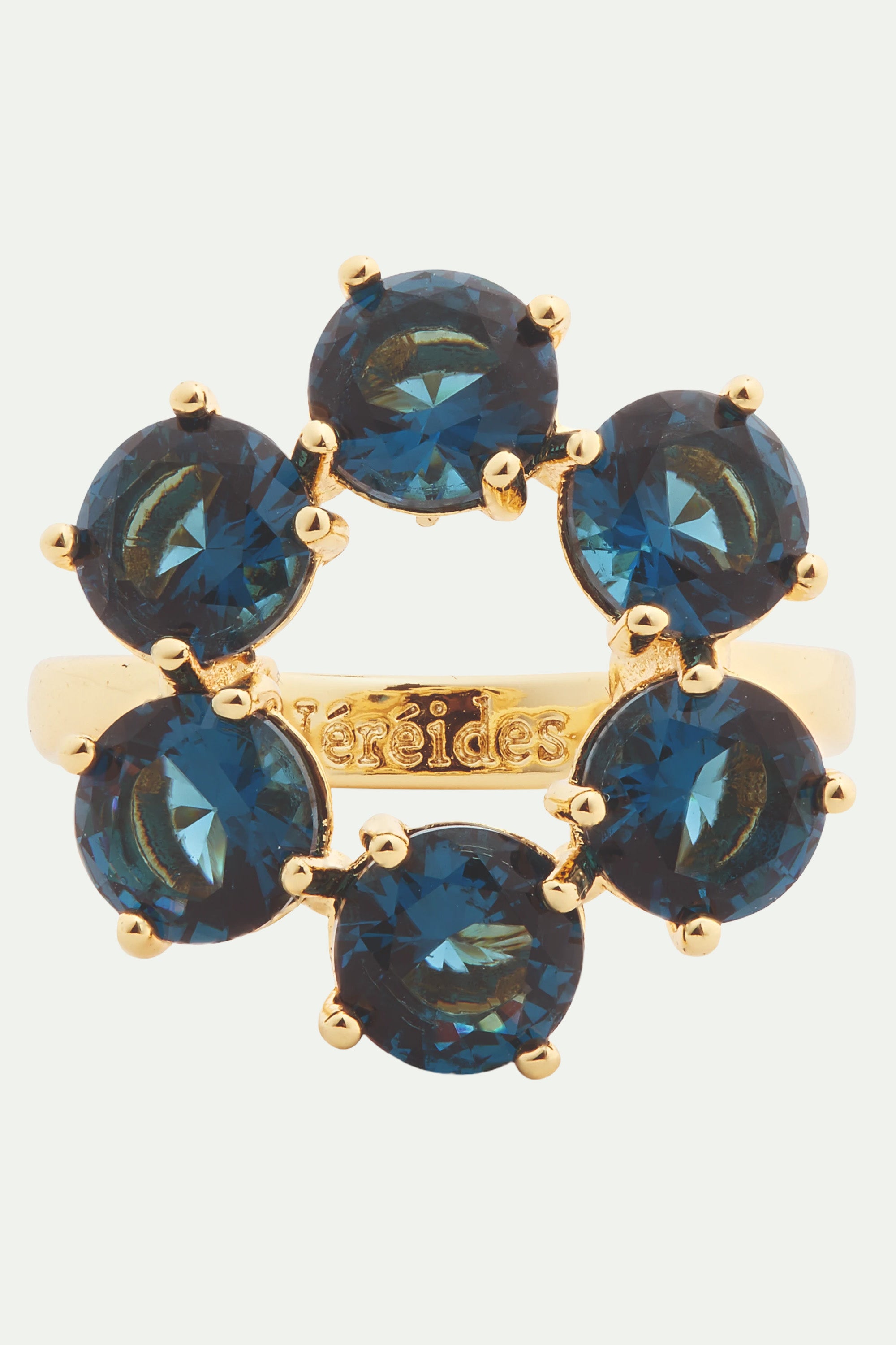 Ocean blue diamantine fine 6 round stone ring