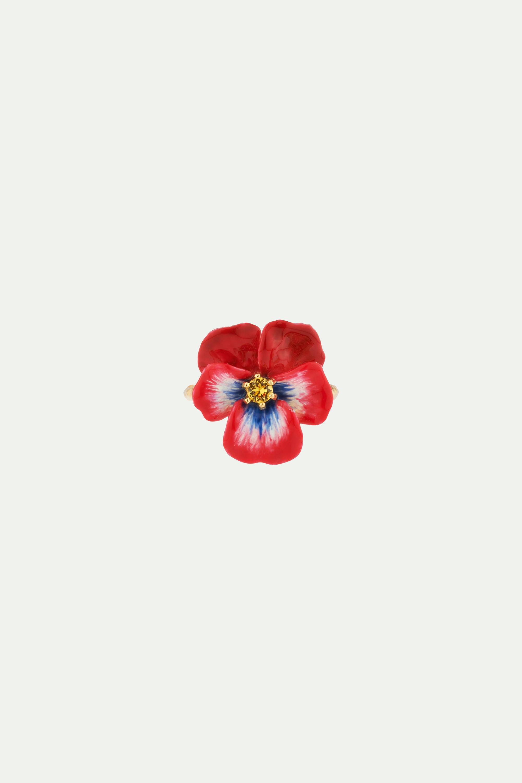 Red pansy and faceted crystal cokctail ring