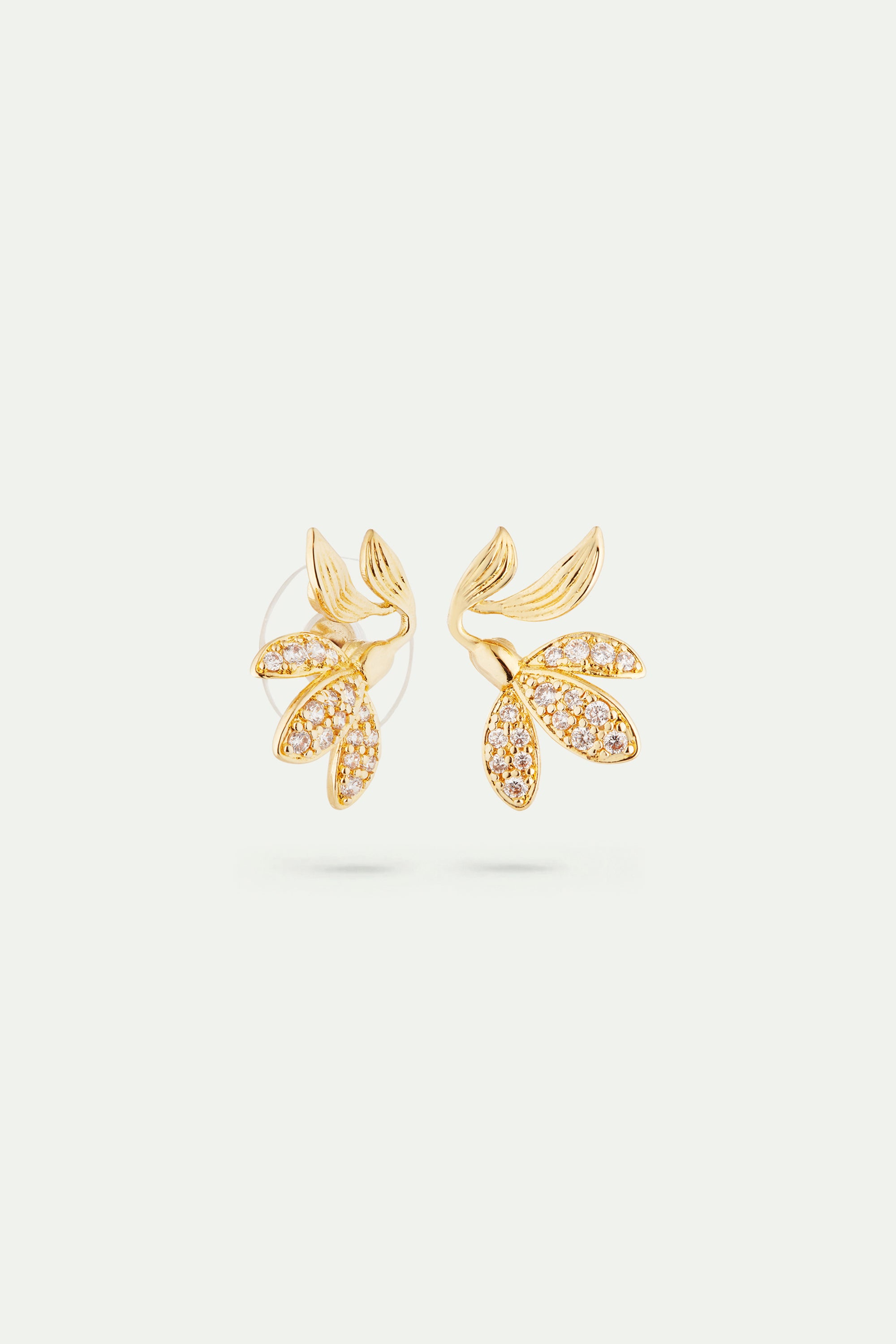 Leaves paved with cubic zirconia post earrings