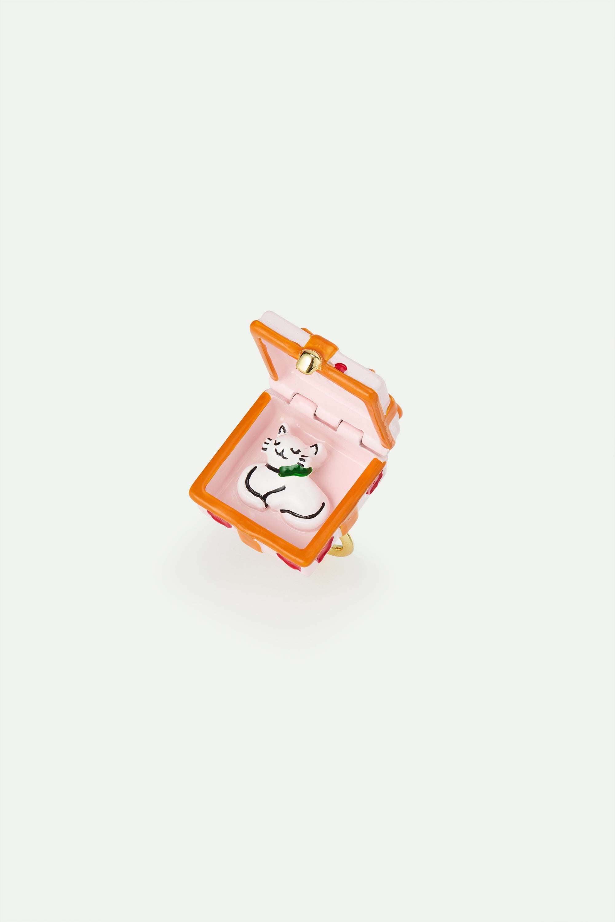Adjustable ring with pink gift box, red flower and orange bow