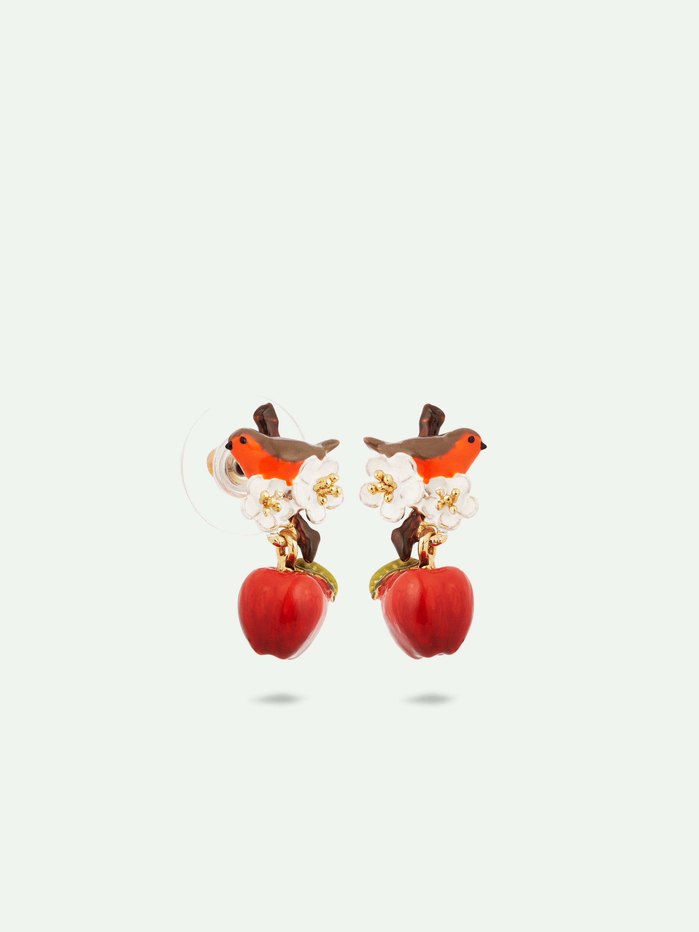 Robin and apple clip-on earrings