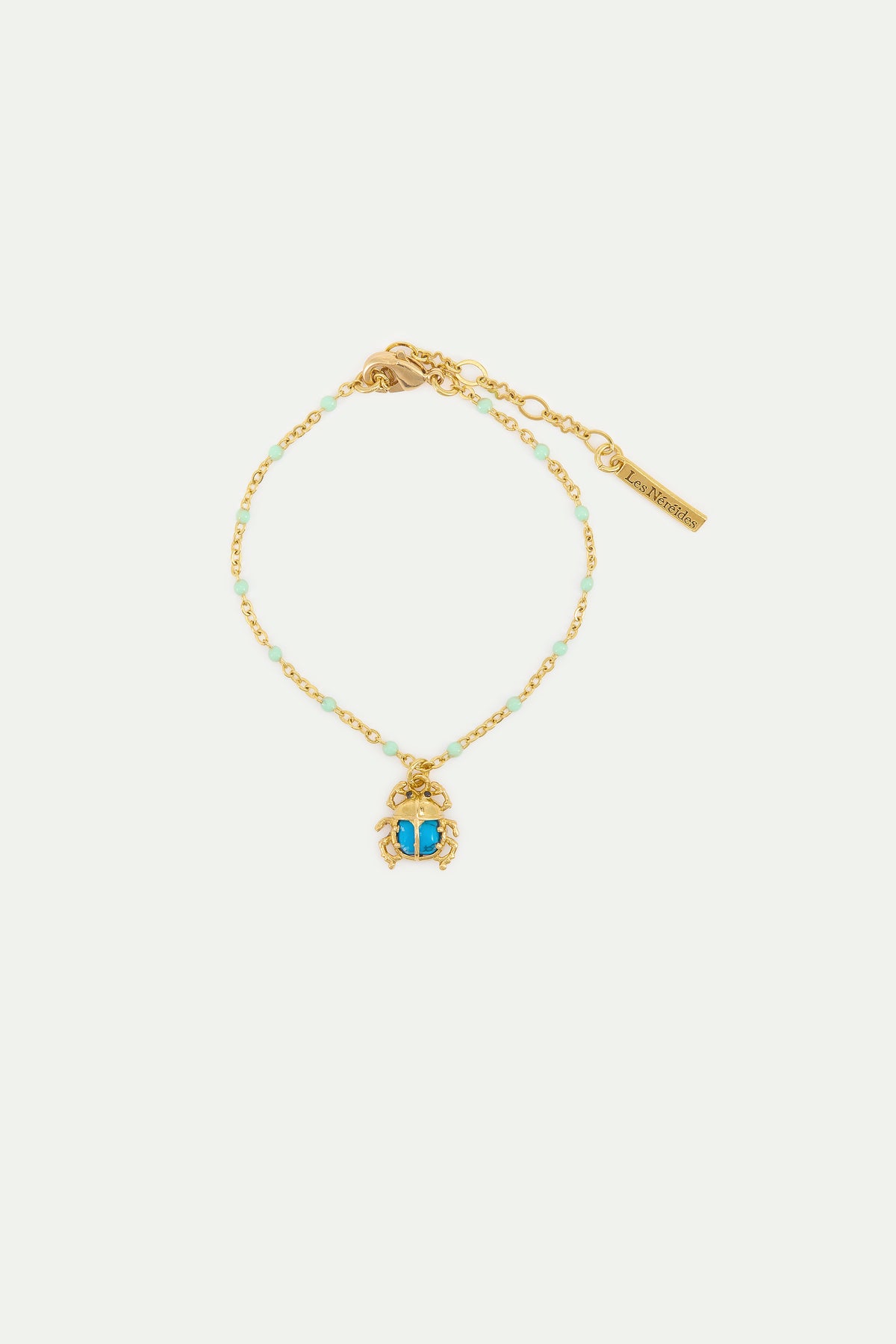 Turquoise and gold beetle fine bracelet