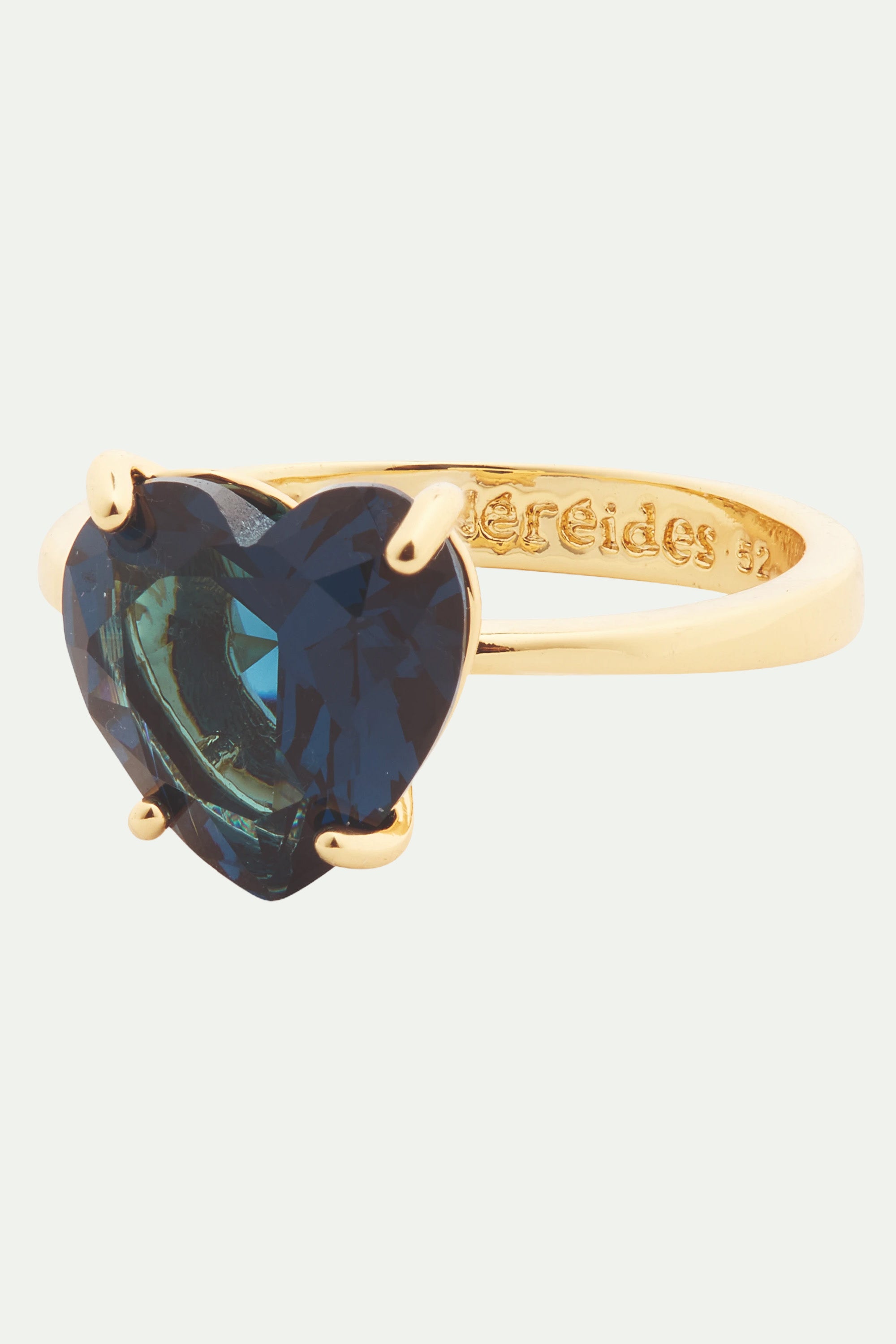 Ocean blue diamantine heart-shaped solitaire ring