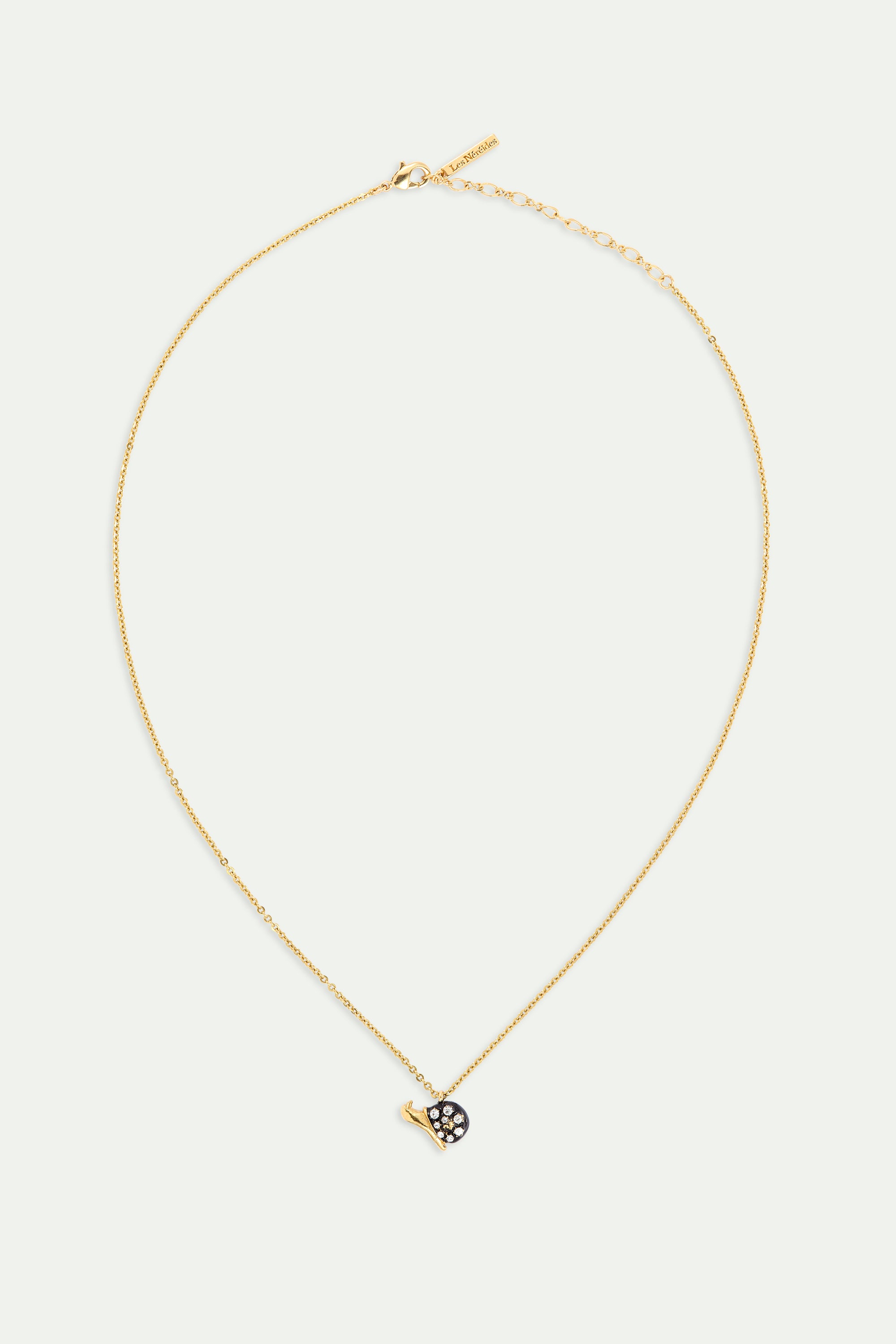 Black and gold snail pendant necklace with crystals