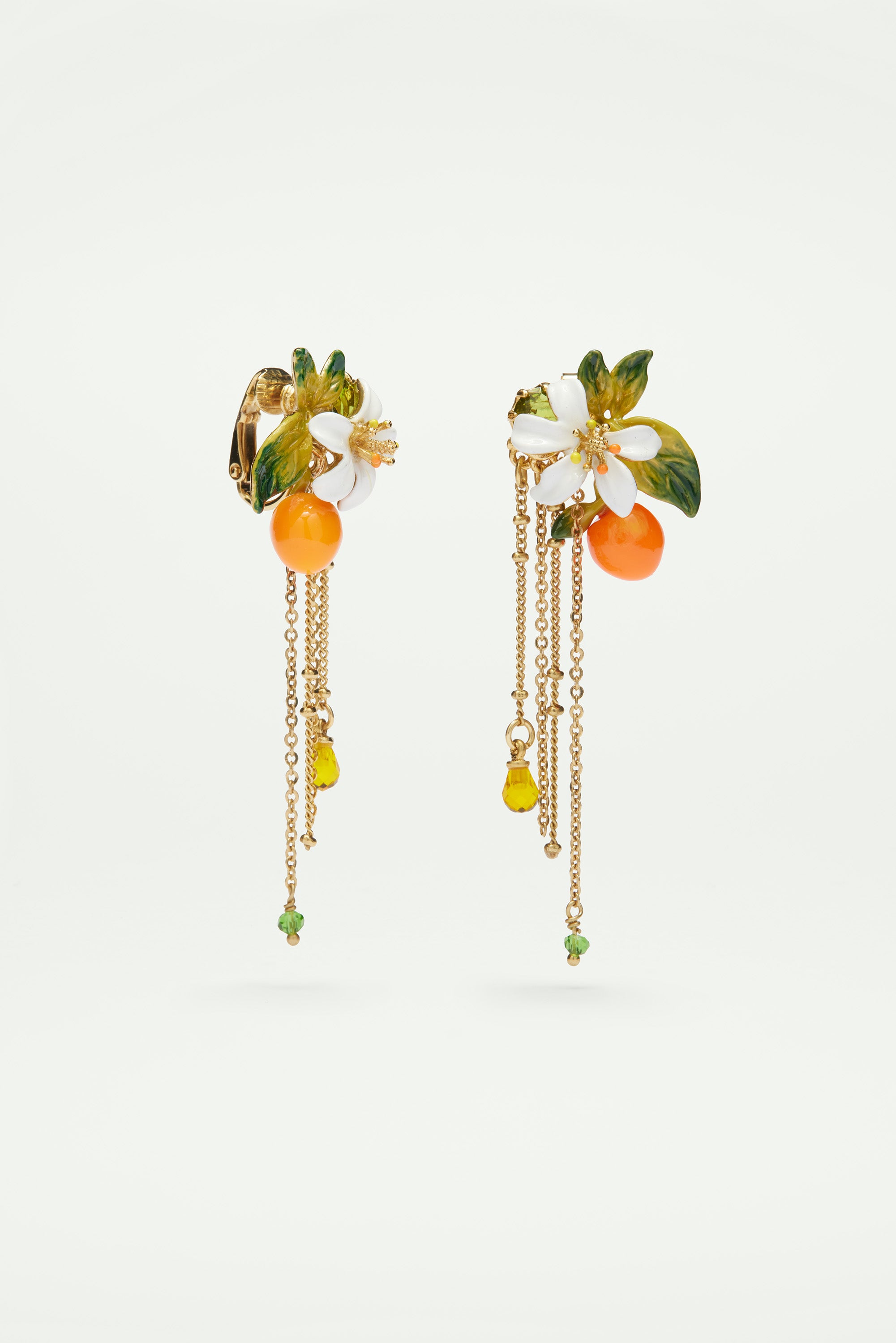 Orange, orange blossom and chains Clip on earrings