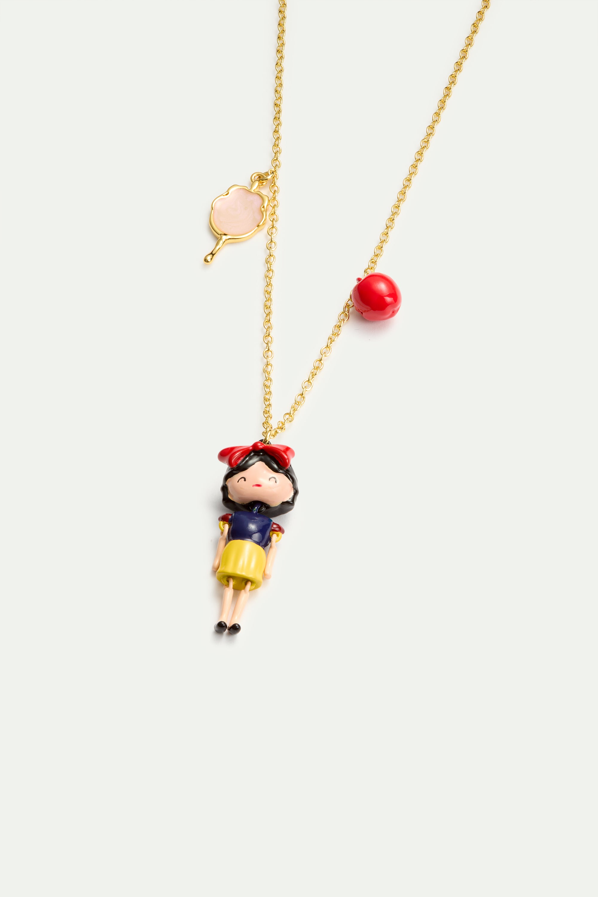 Snow White, apple and mirror pendant necklace