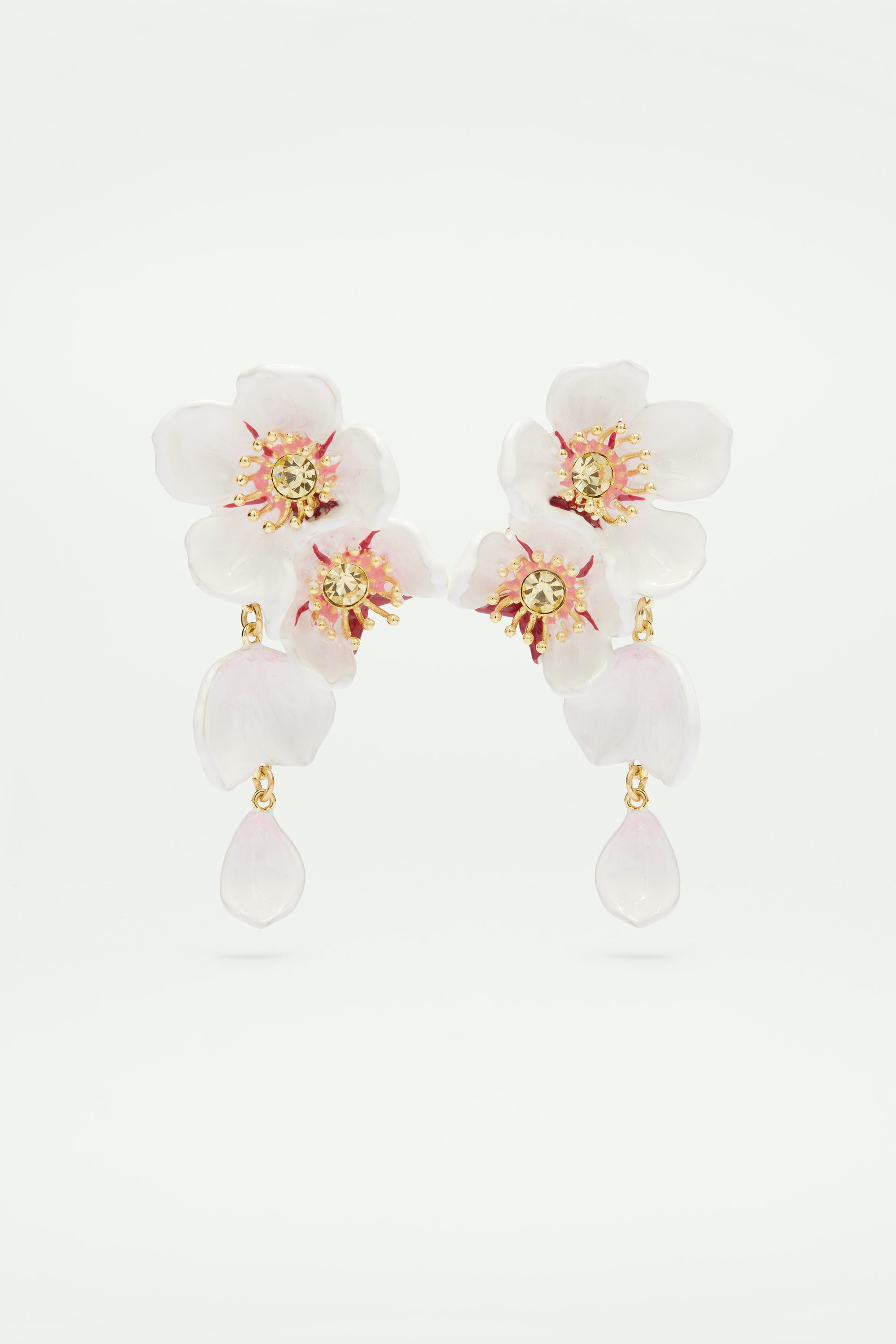 White cherry blossom dangling earrings