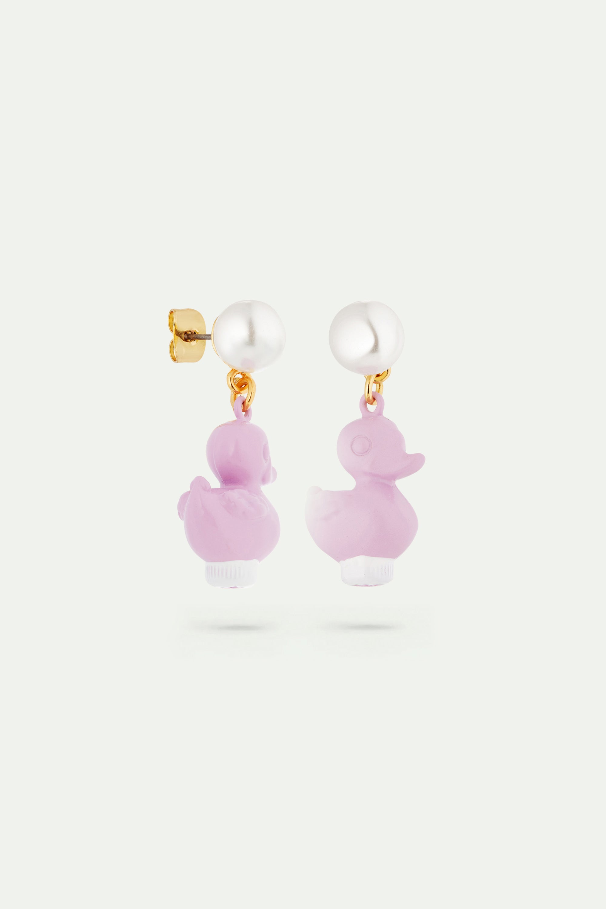 Purple plastic duck earrings