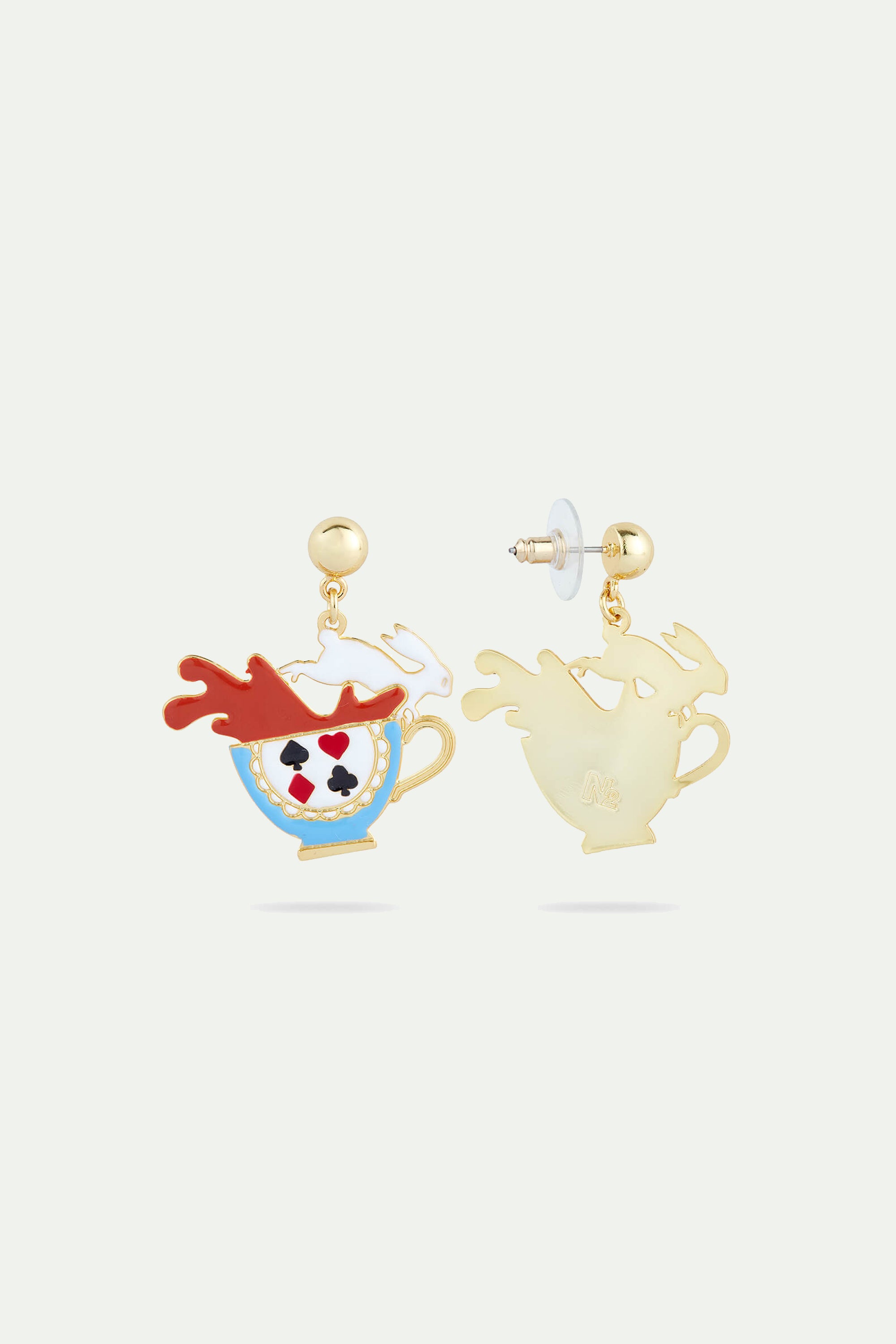 White rabbit and tea cup post earrings
