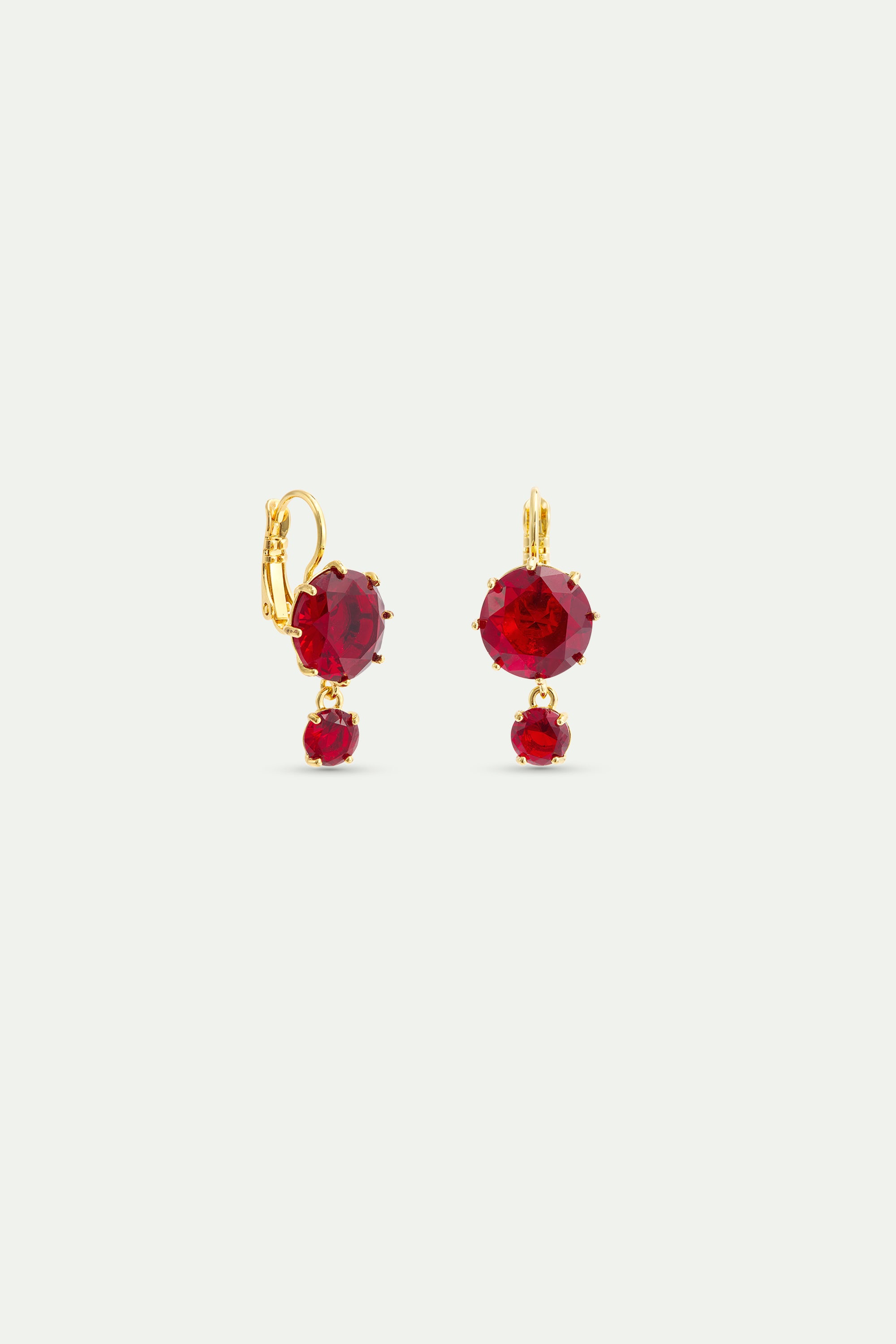 Clip-on earrings with two Garnet Red Diamantine stones