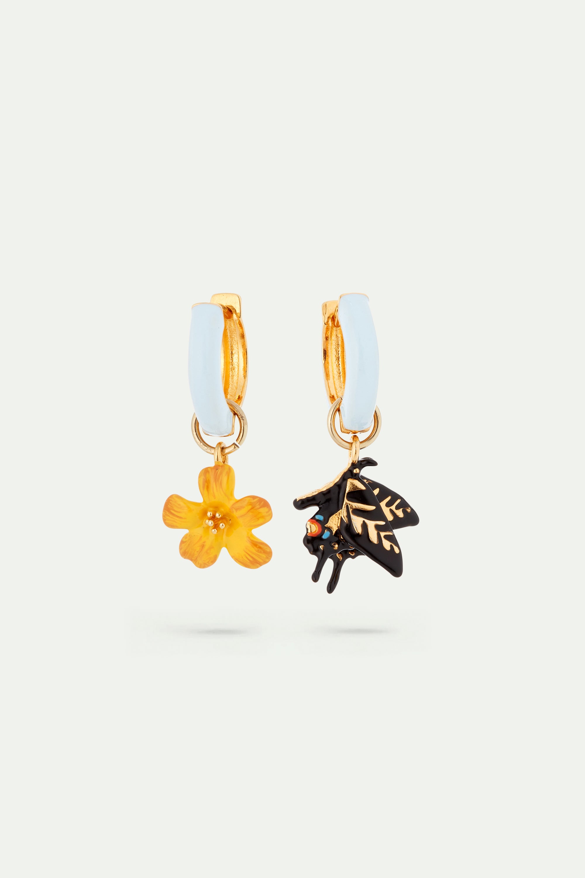 Asymmetrical butterfly and jasmine flower post earrings