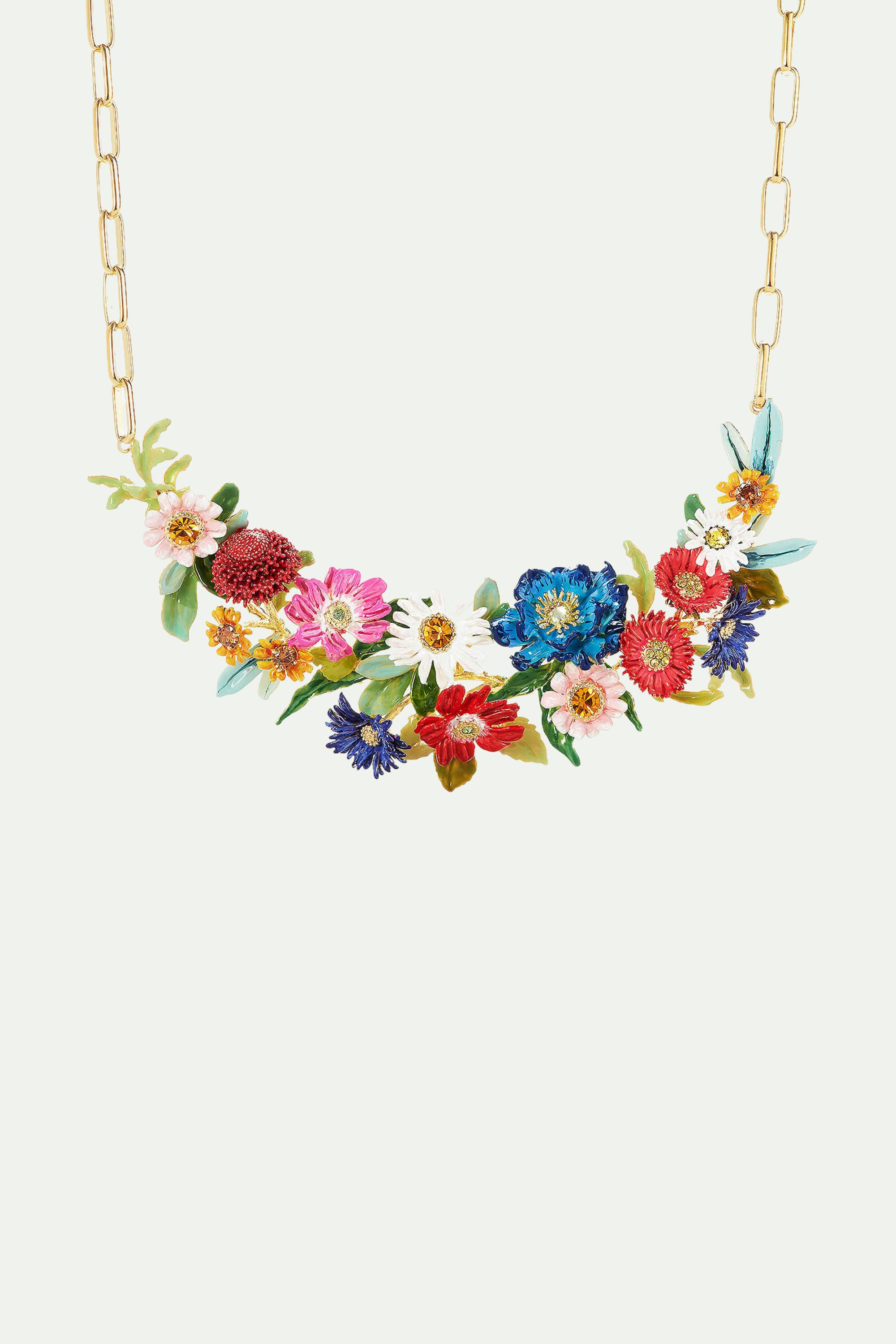 Multicolour meadow flowers statement necklace