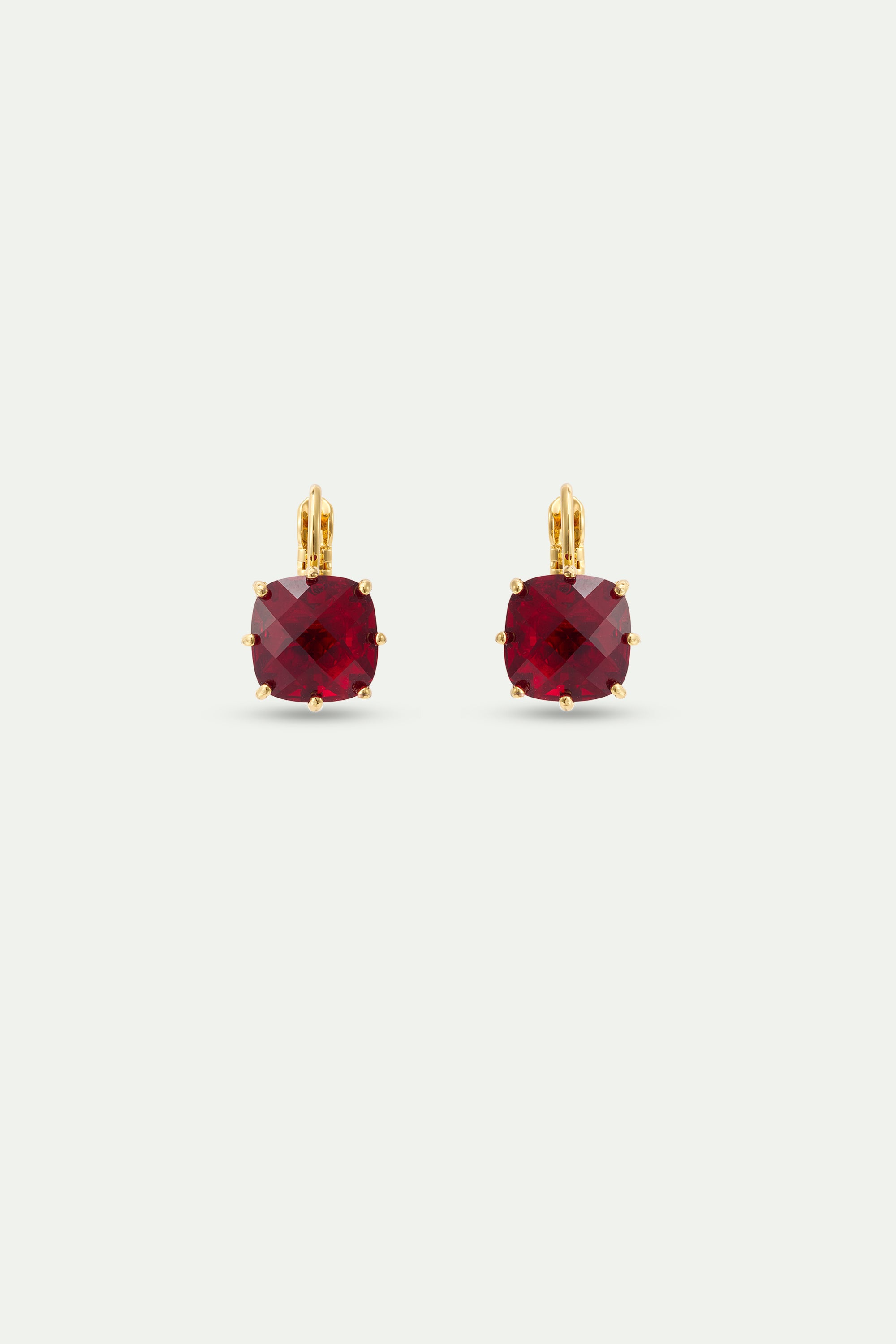 Garnet Red Diamantine square stone sleeper earrings