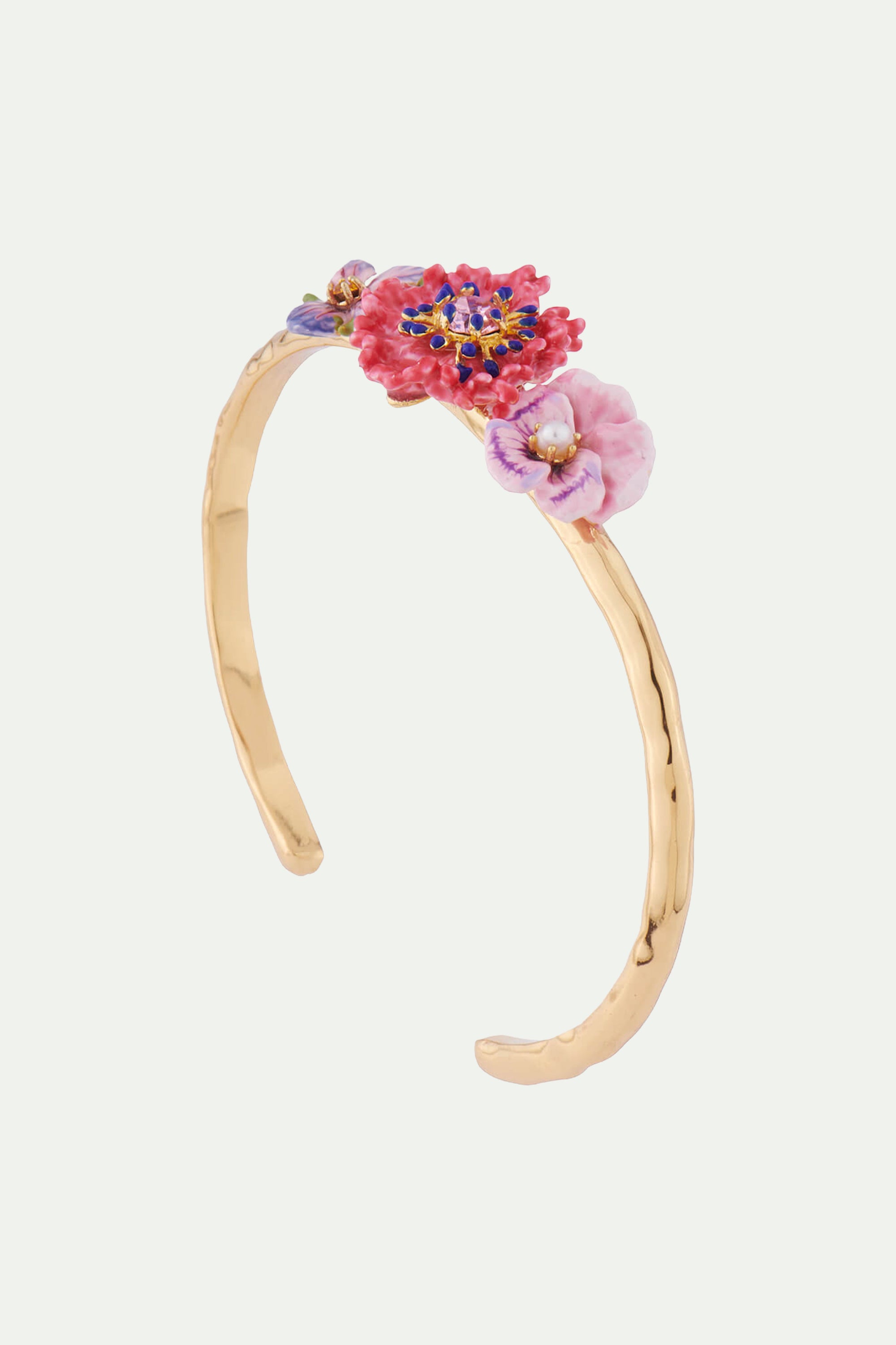 Violet, carnation and pansy bangle bracelet