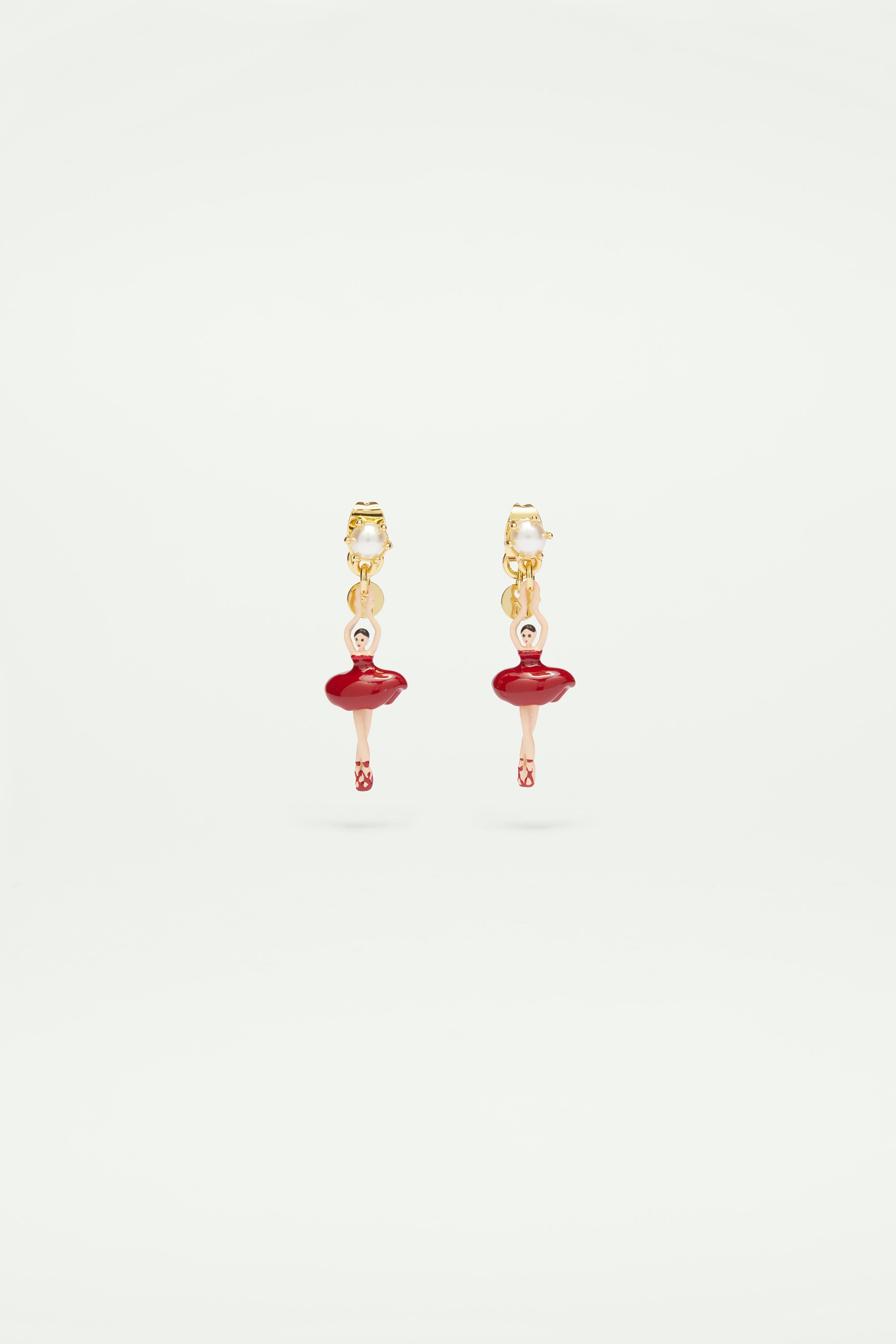 Clip on earrings with mini ballerina in a red tutu
