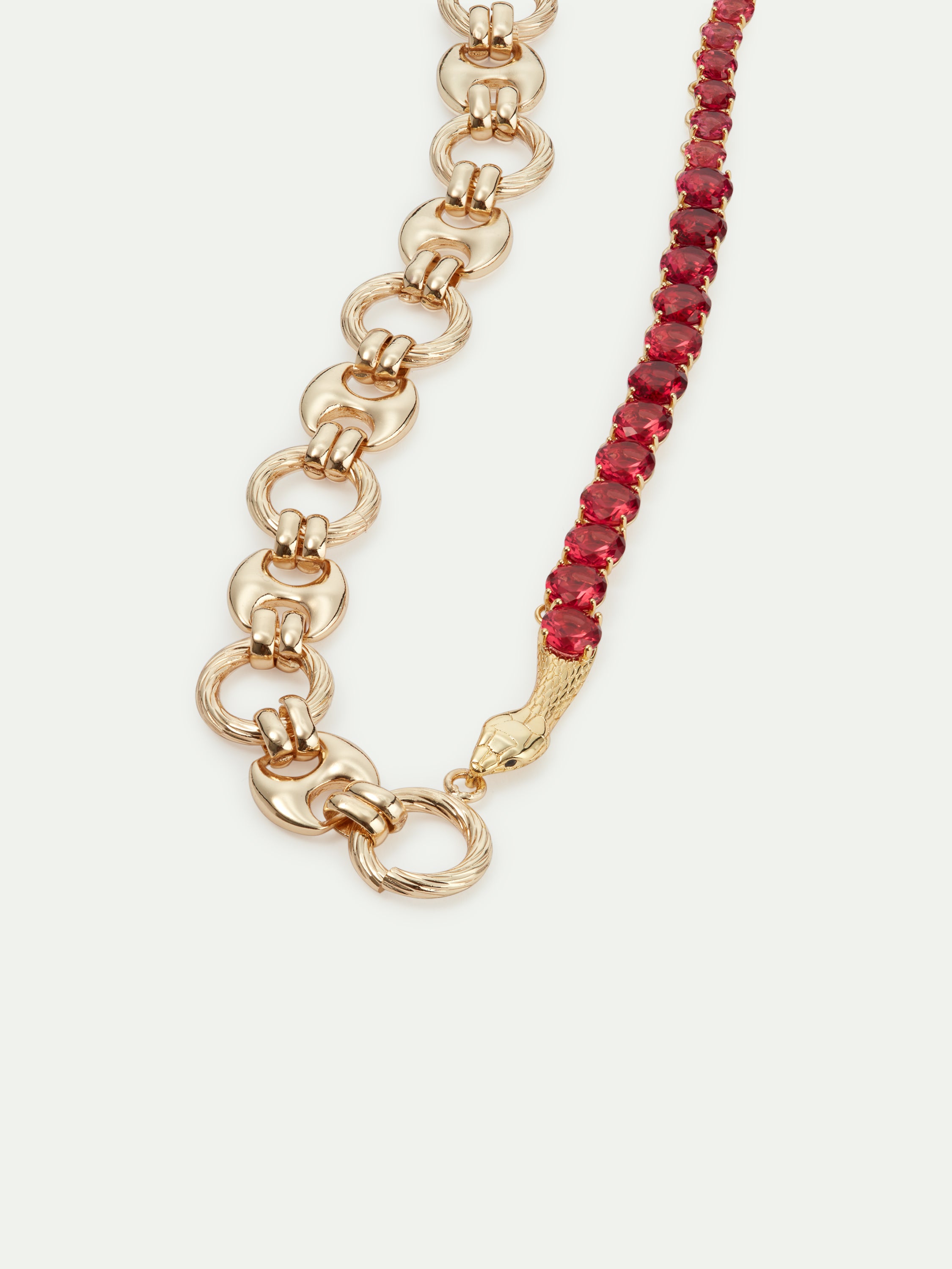 Red garnet Diamantine, serpentine and chaine choker necklace