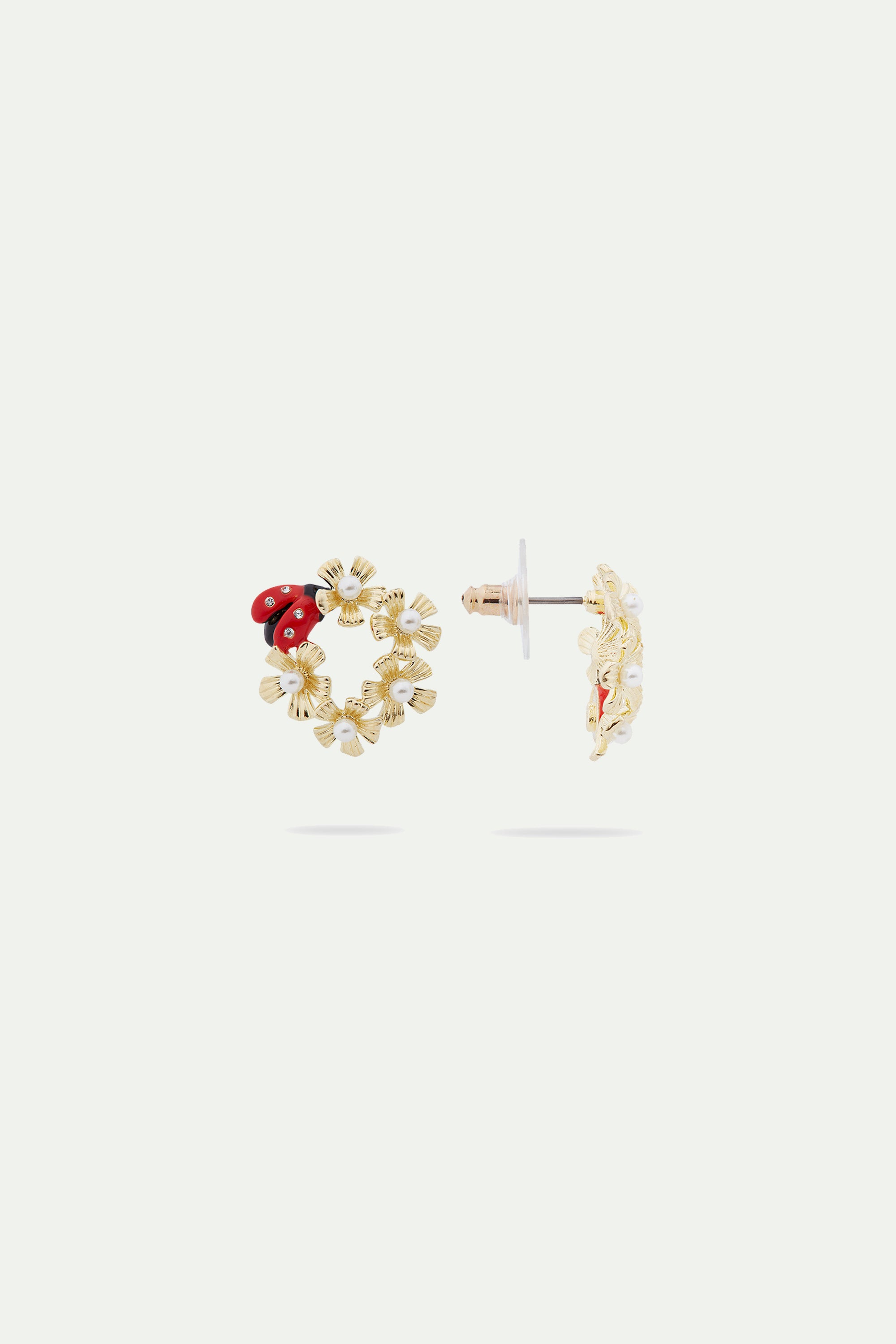 Anemone halo and ladybird asymmetrical post earrings