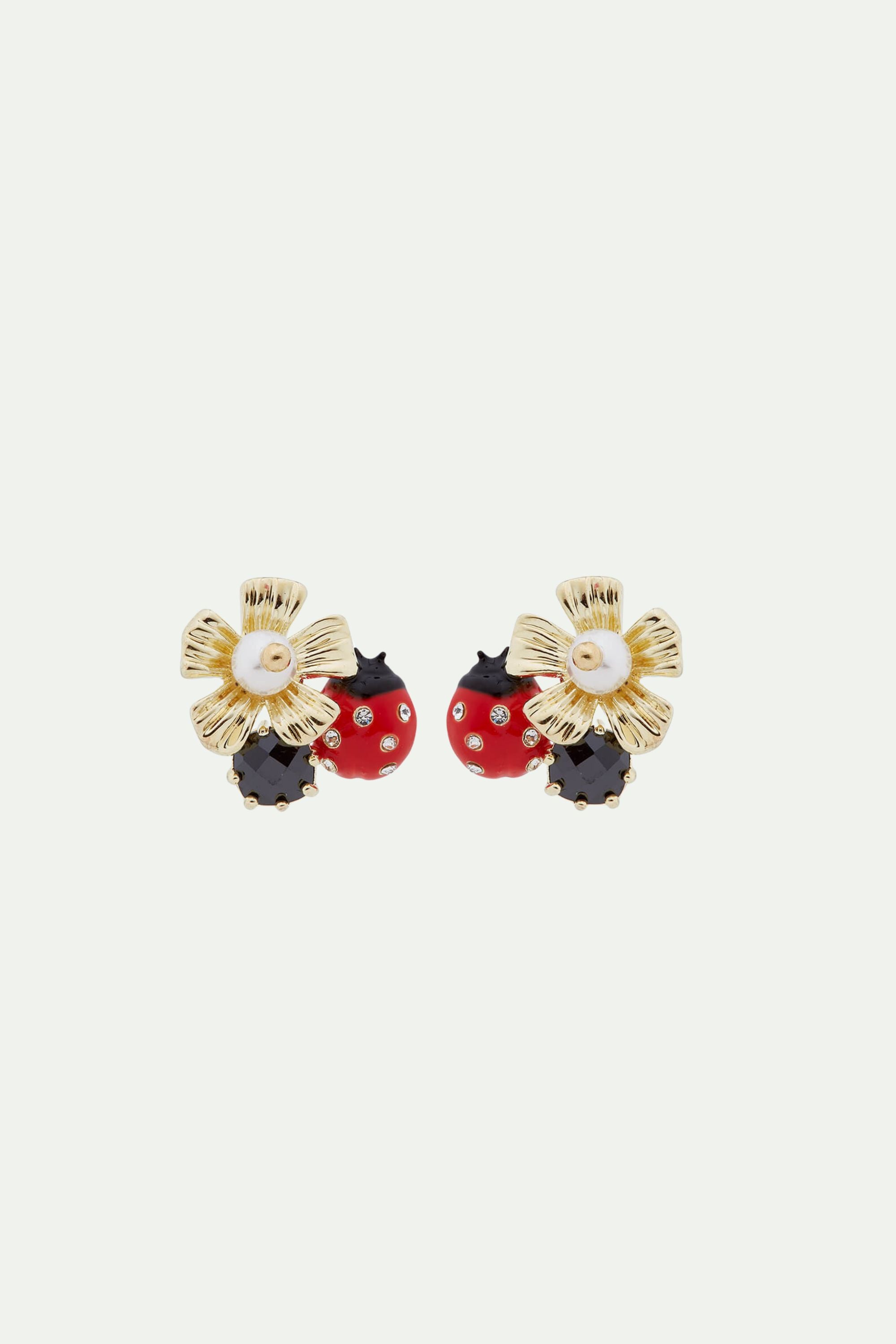 Ladybird and anemone with mother of pearl bead post earrings