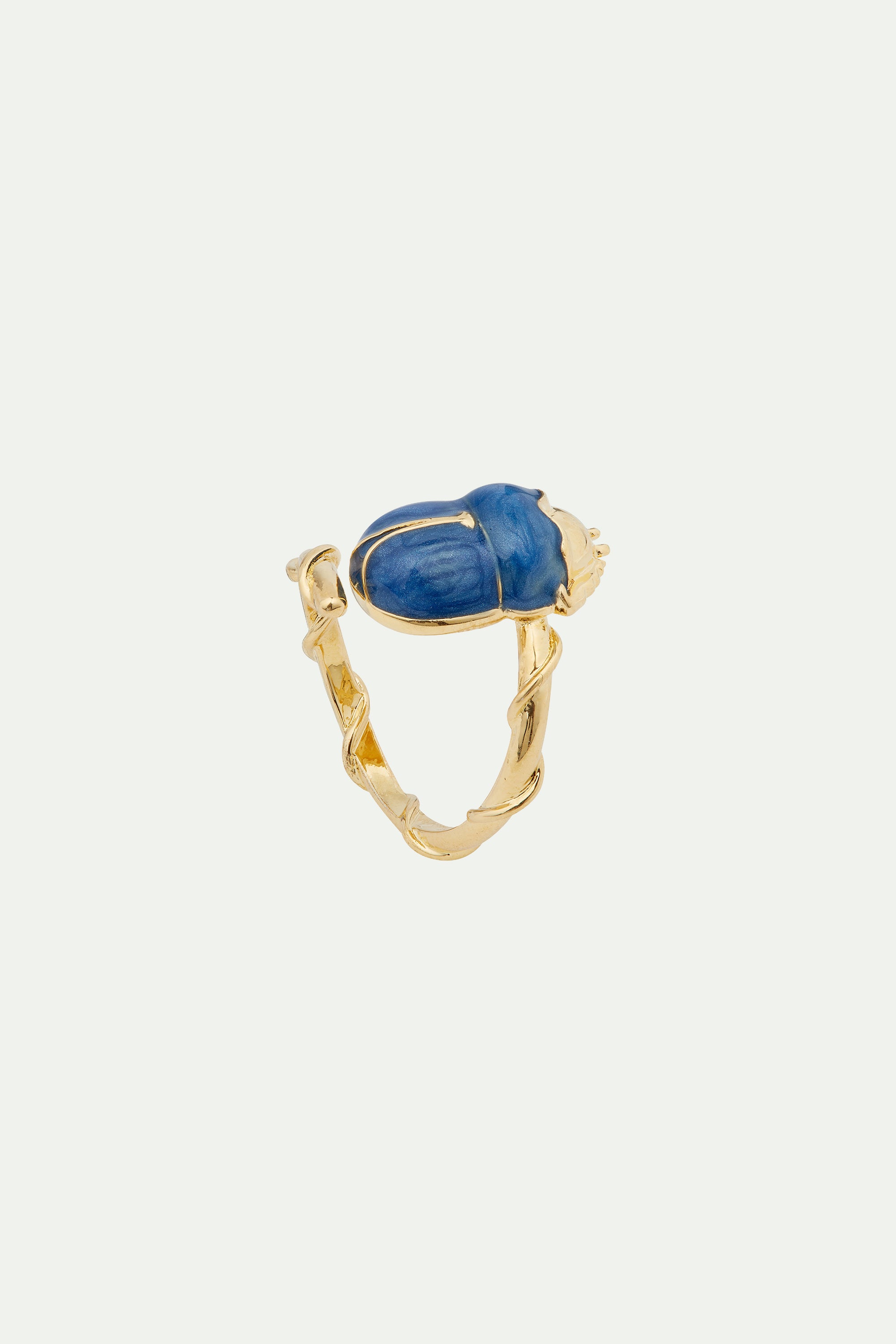 Blue scarab beetle adjustable ring