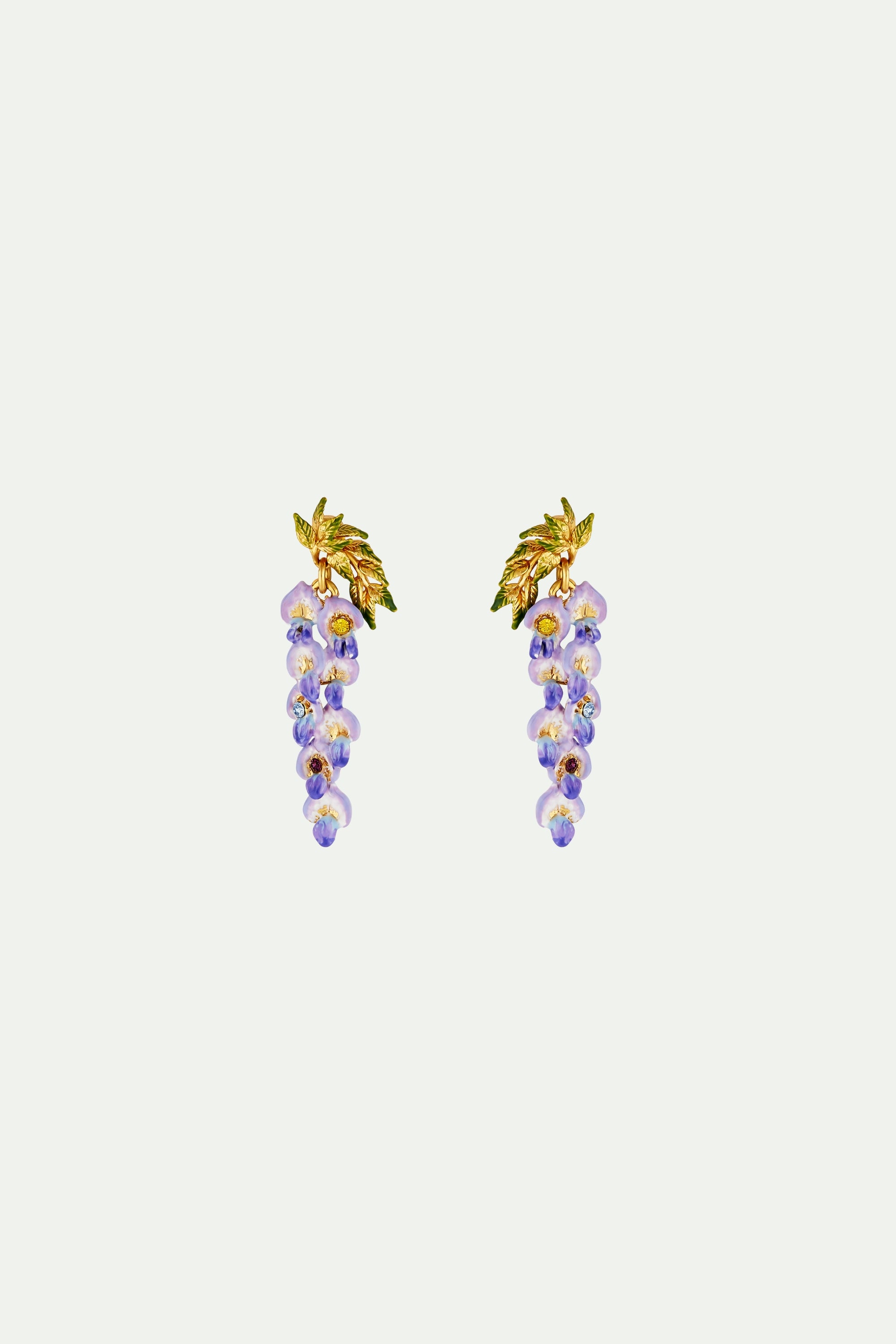 Wisteria Flower and Foliage Dangling Post Earrings
