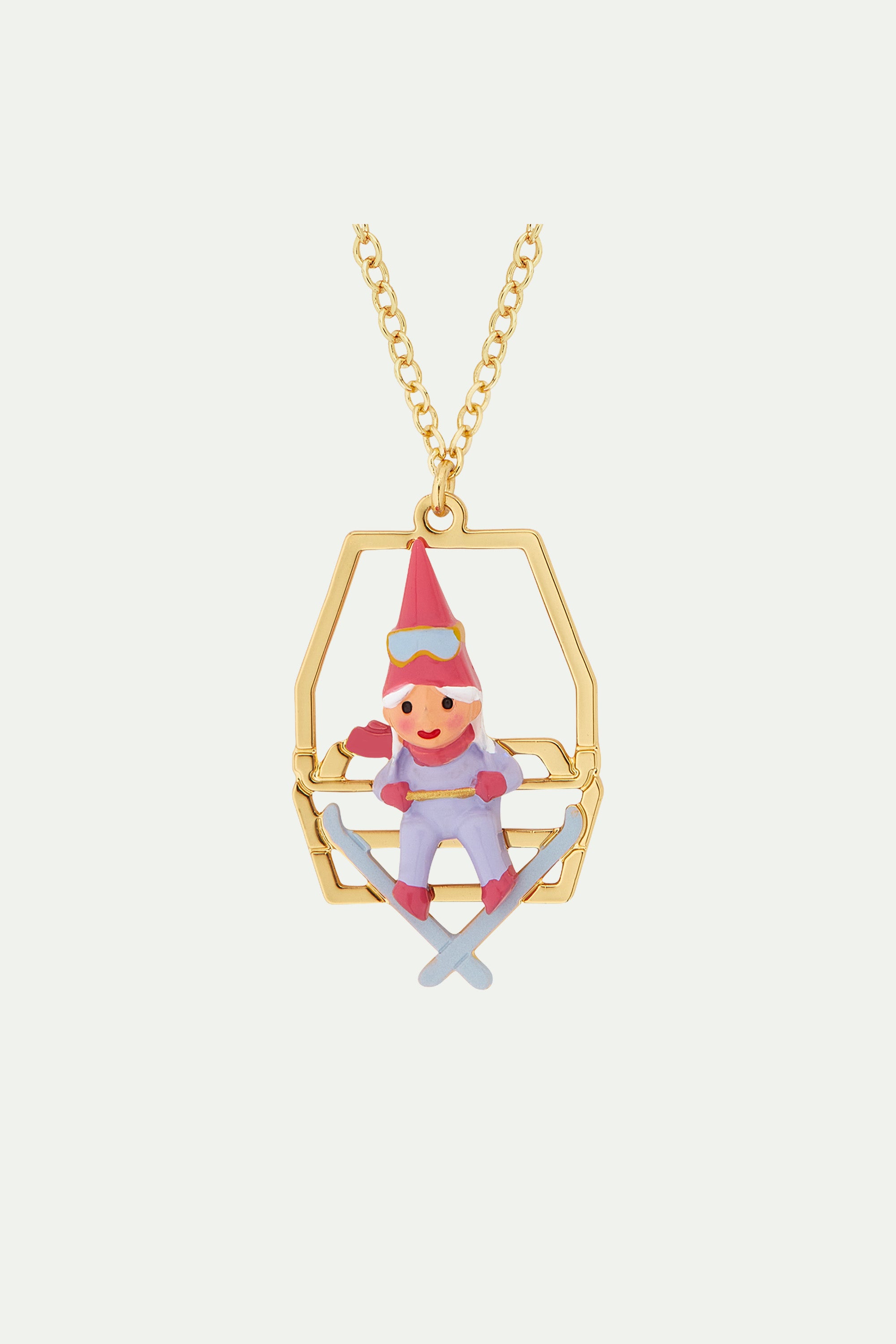 Garden gnome and chairlift pendant necklace