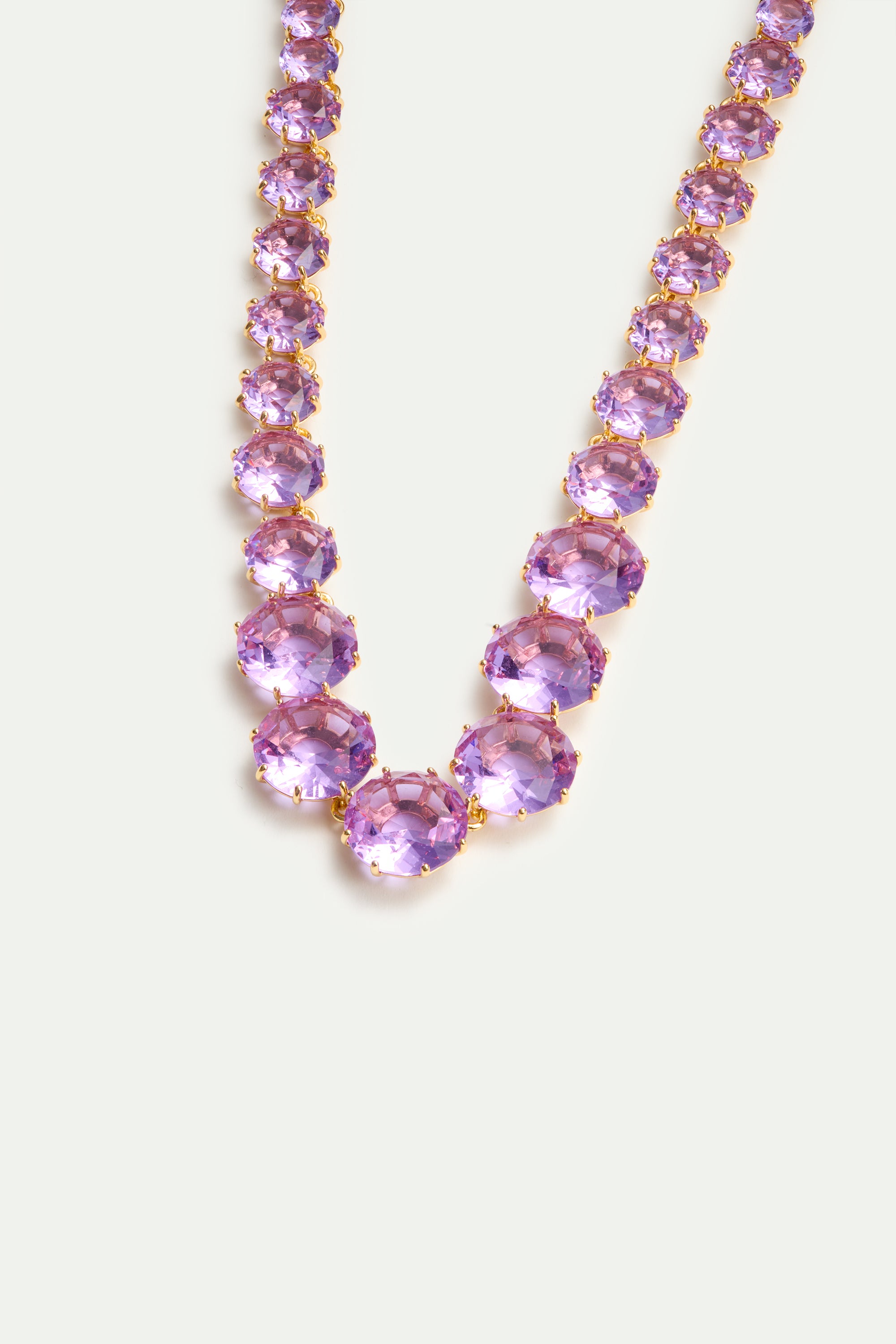 Long lavender diamantine round stone necklace