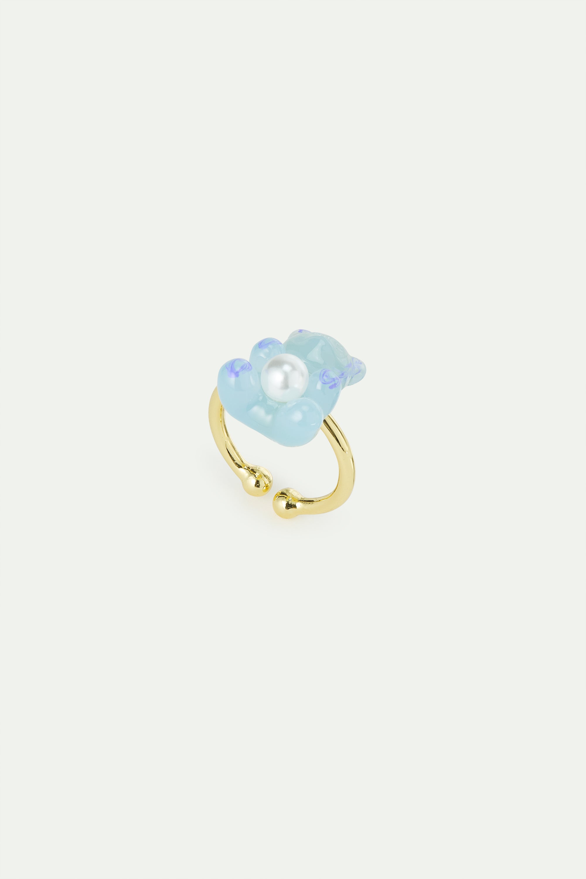 Blue teddy bear sweet and imitation pearl adjustable ring