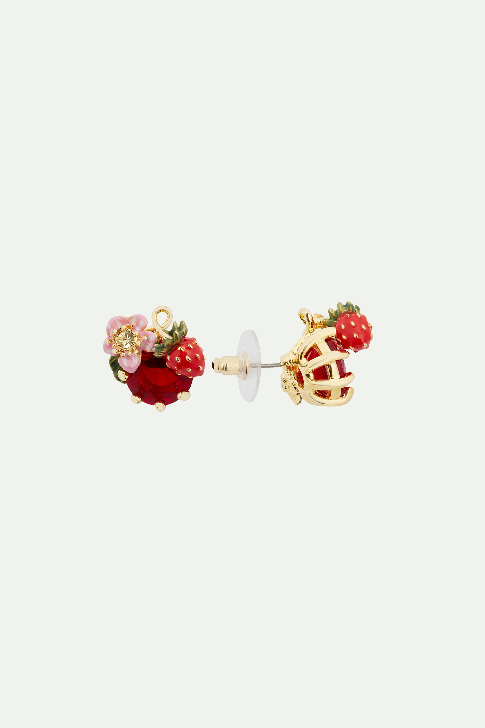 Wild strawberry and red stone post earrings