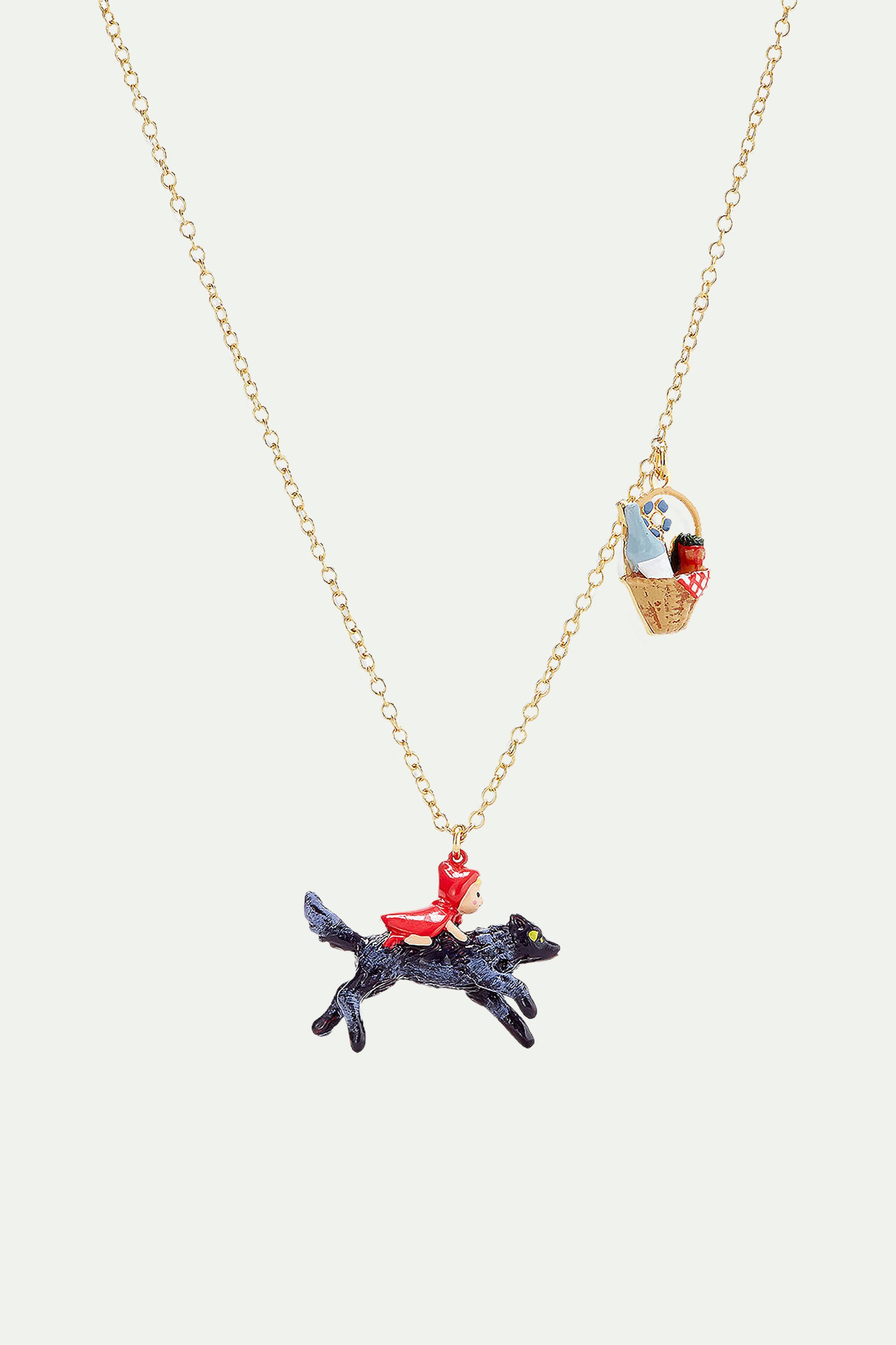 Little Red Riding Hood on Big Bad Wolf pendant necklace
