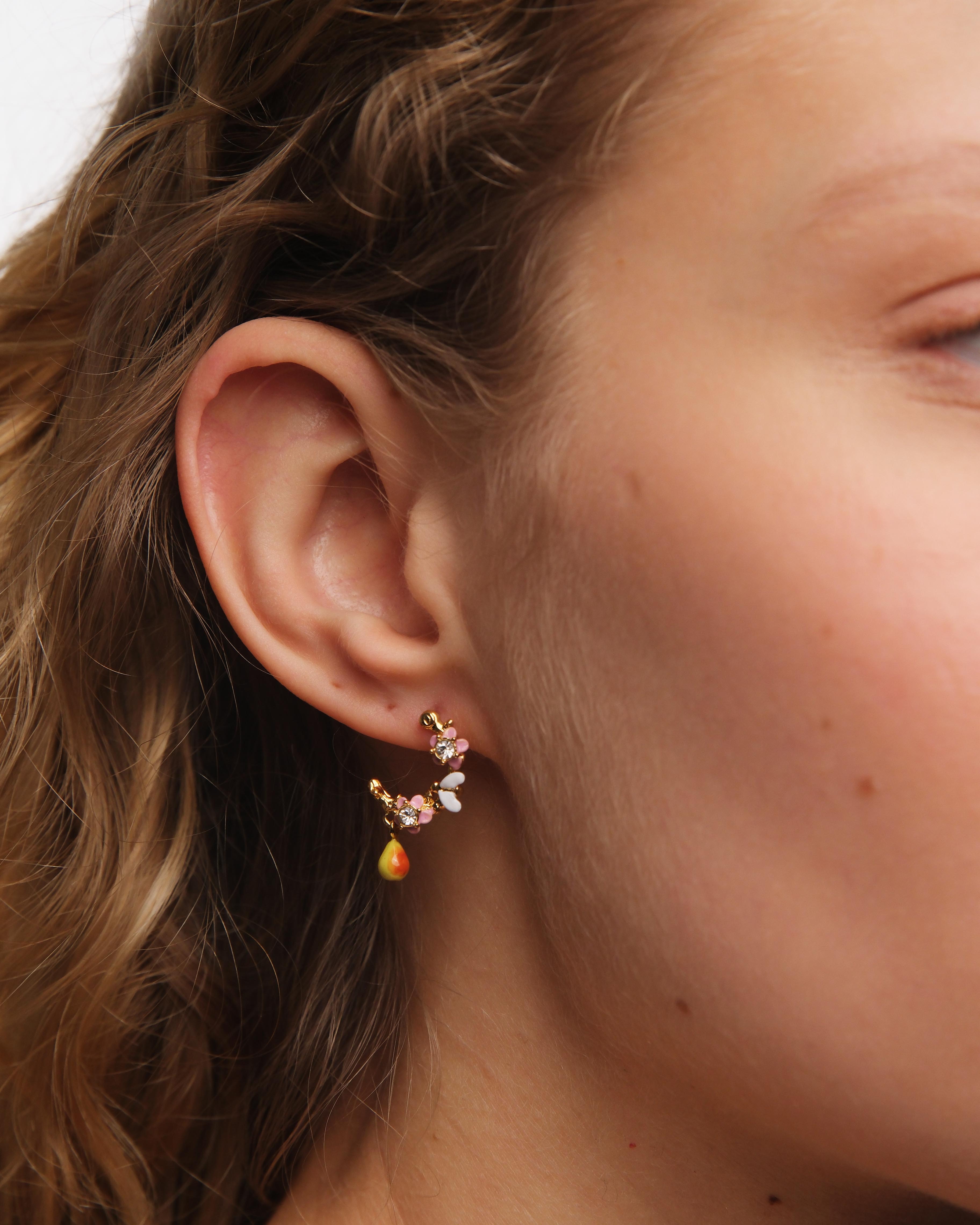 Apple blossom, pear and bee hoop earrings