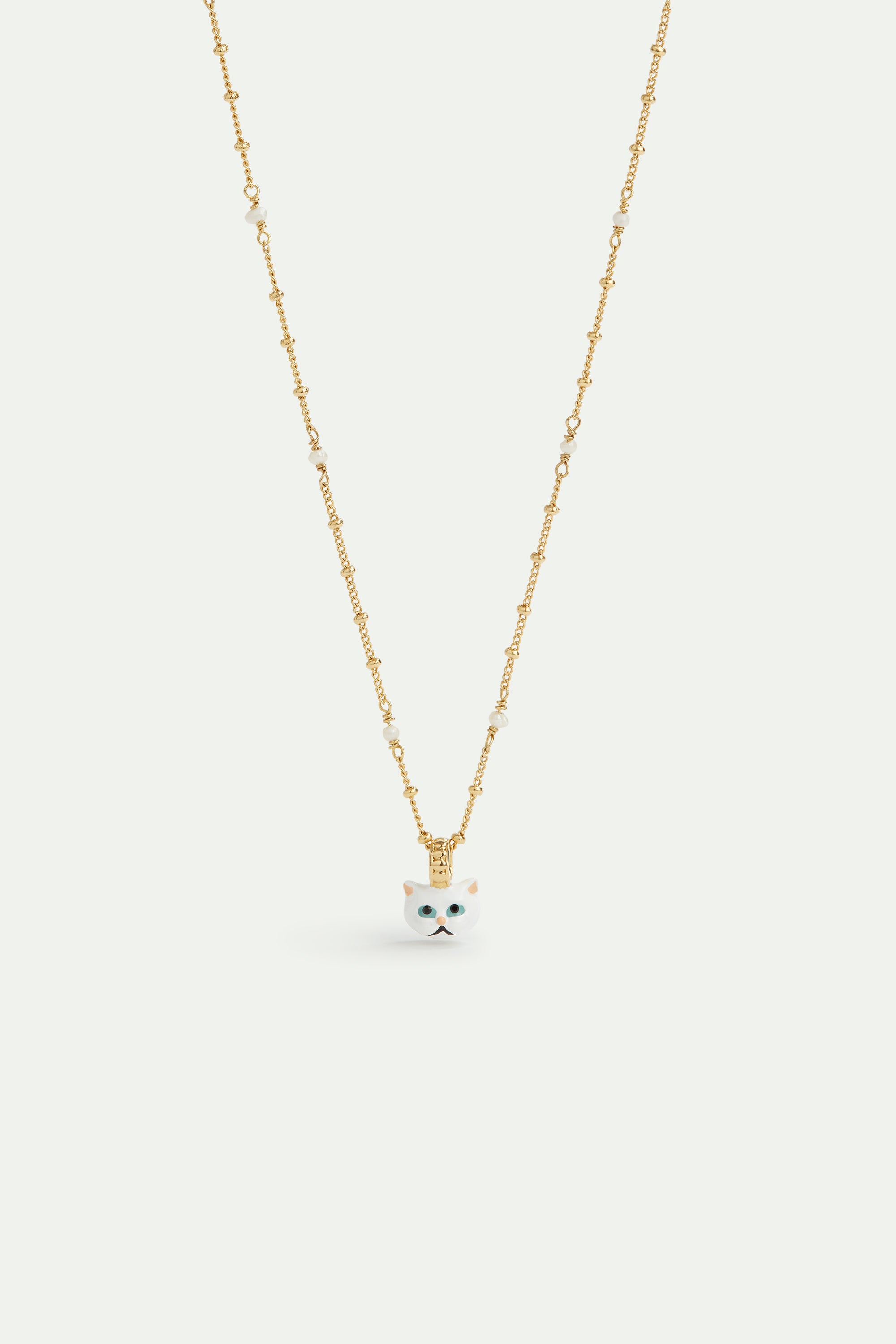 White cat beaded pendant necklace