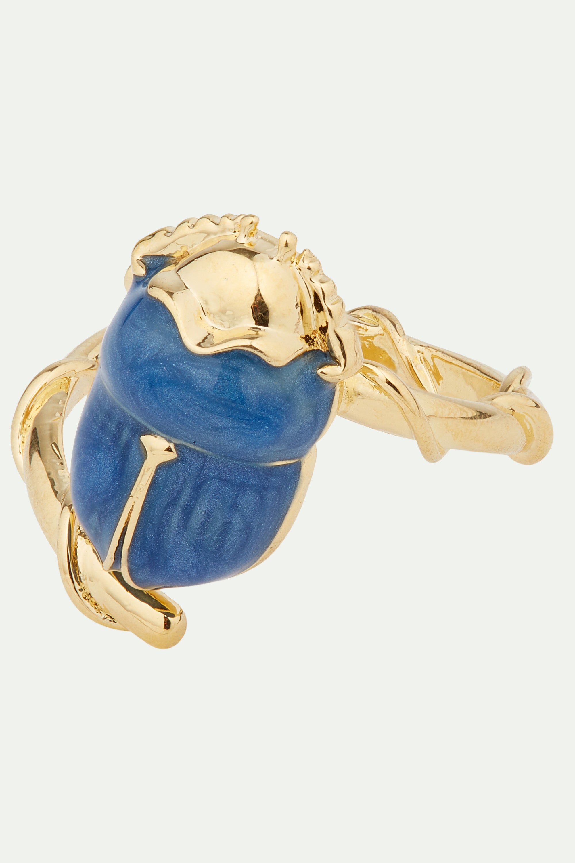 Blue scarab beetle adjustable ring