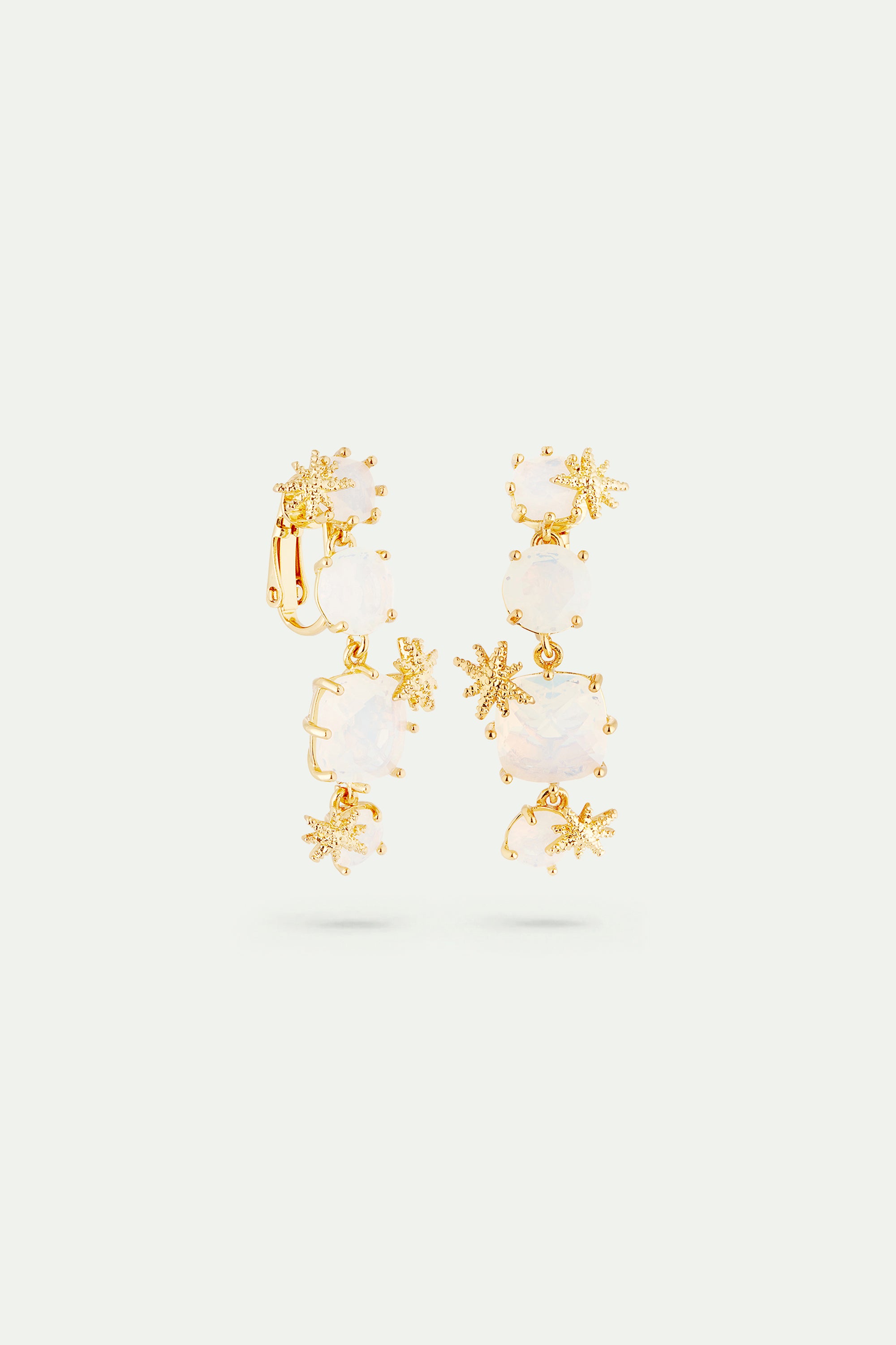 Diamantine earrings with four opalescent white stones and fine stars