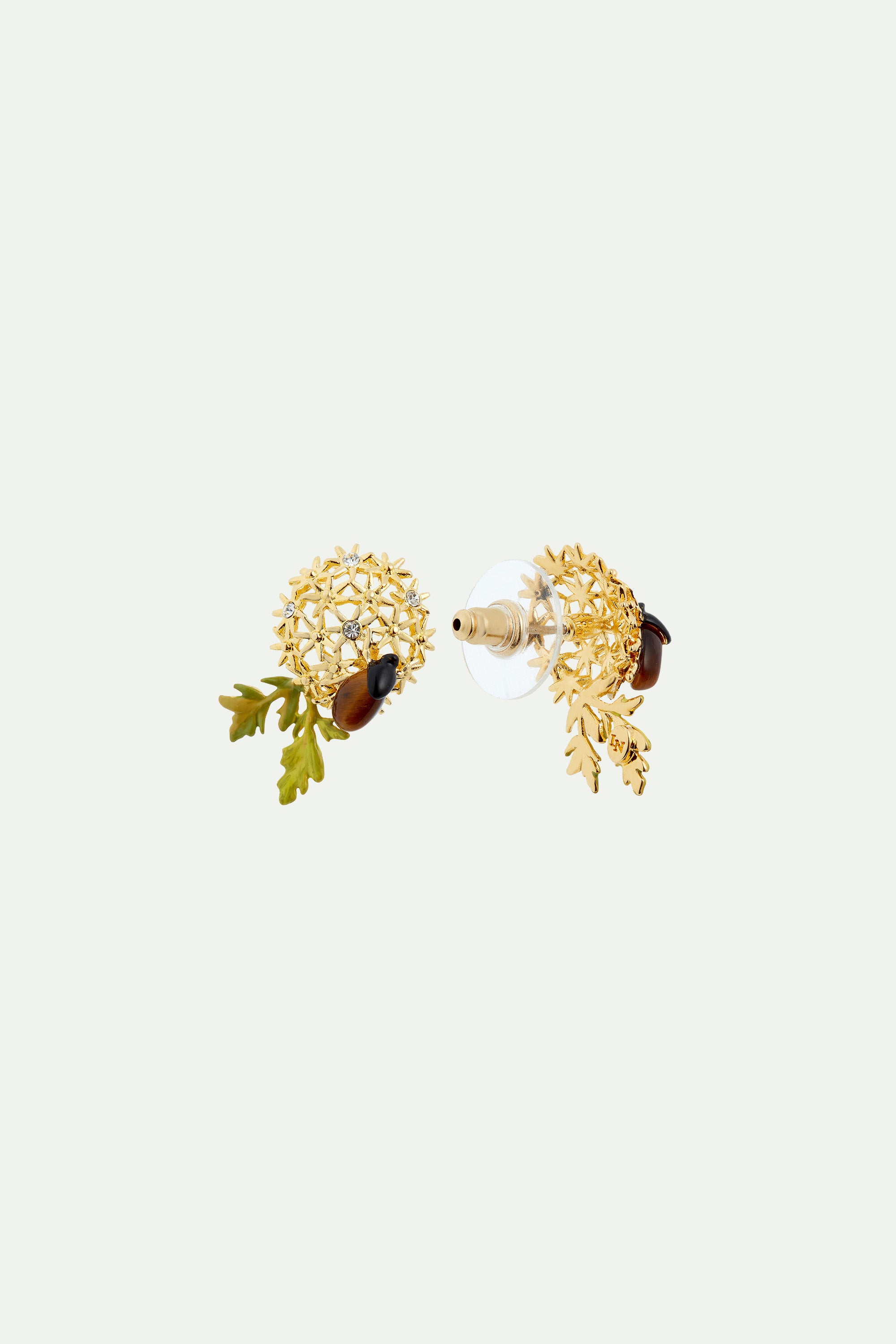 Golden flower bouquet and scarab beetle earrings