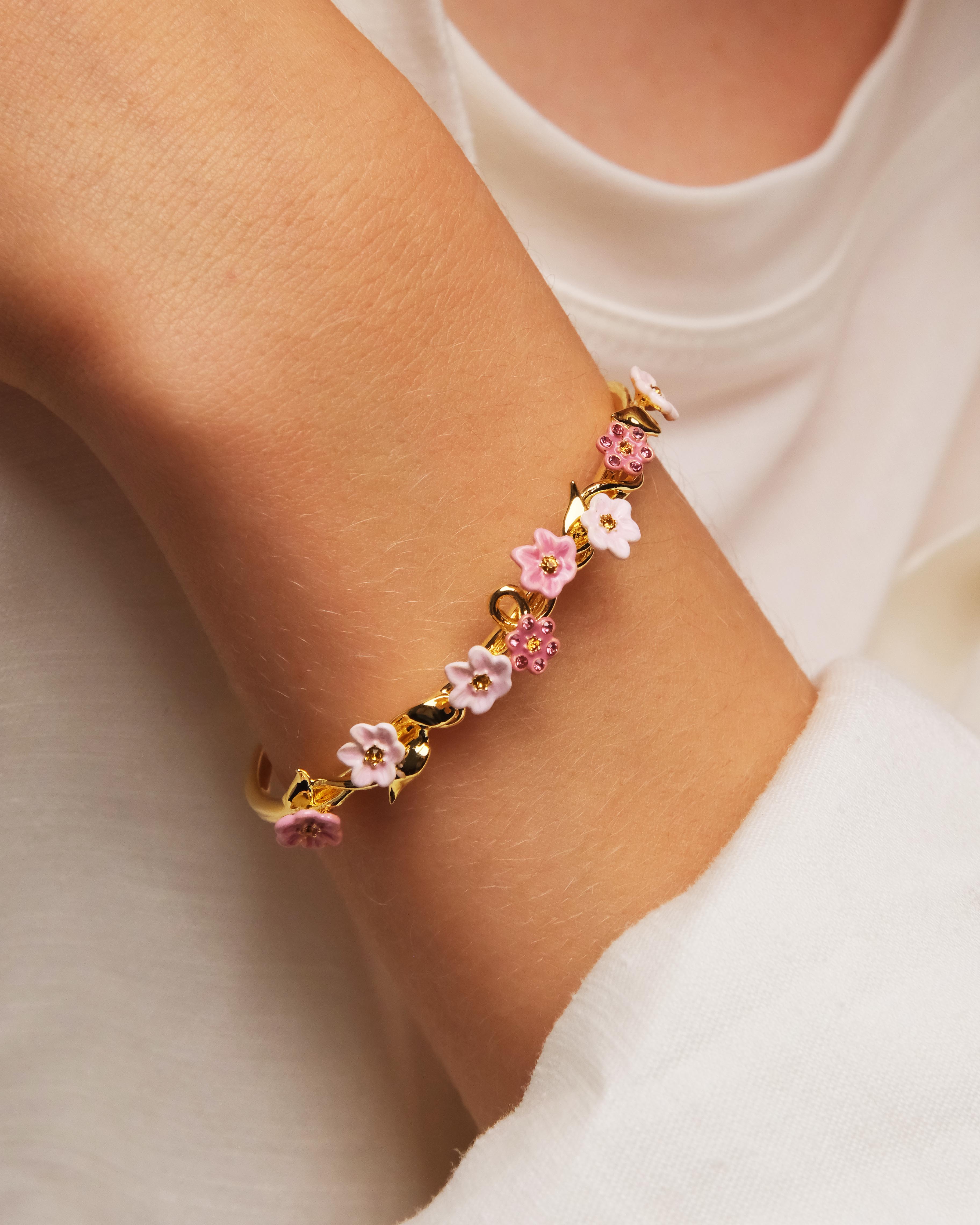 Pink jasmine flower Cuff bracelet