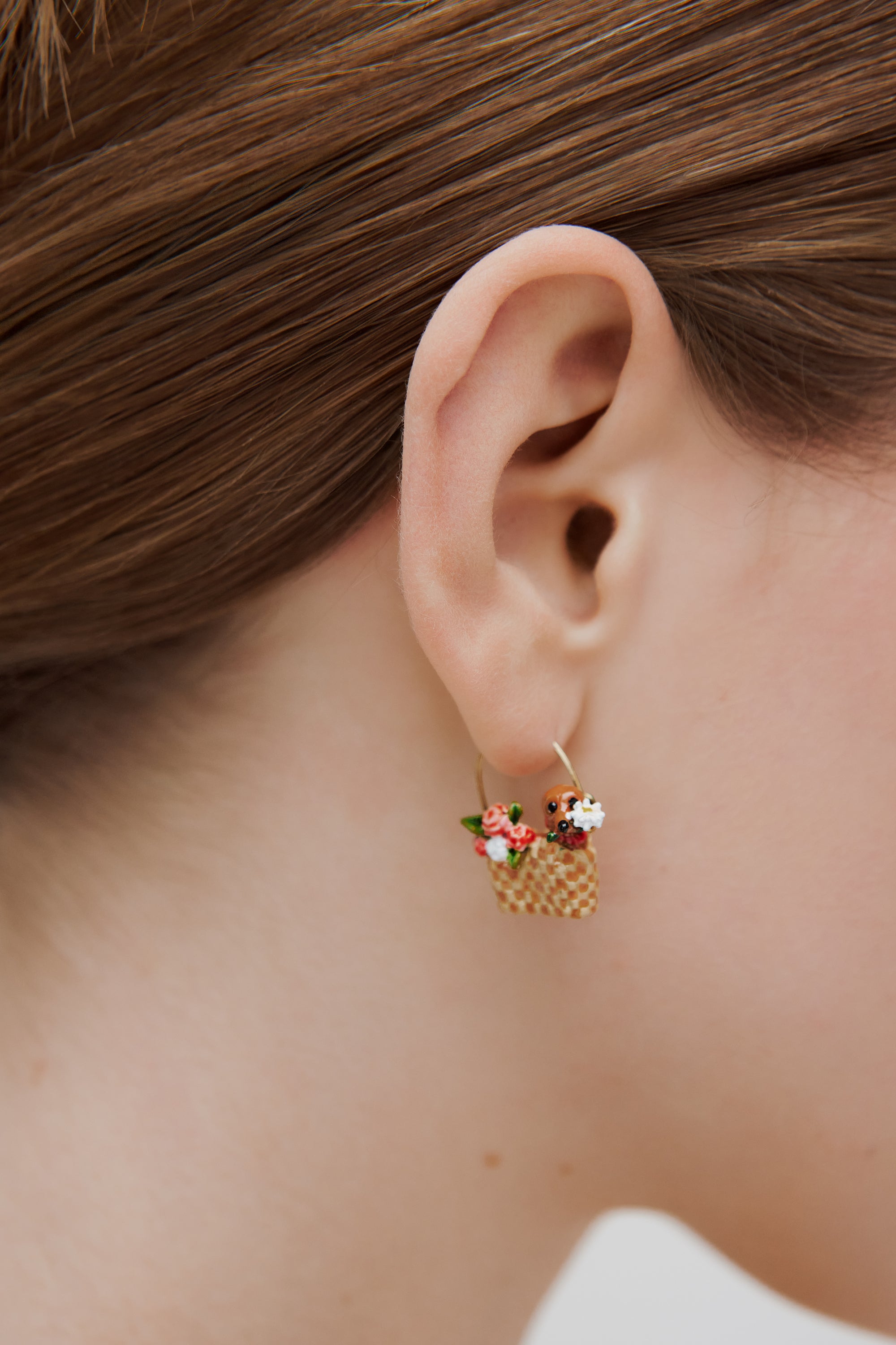 Basket, dachshund and flower sleeper earrings